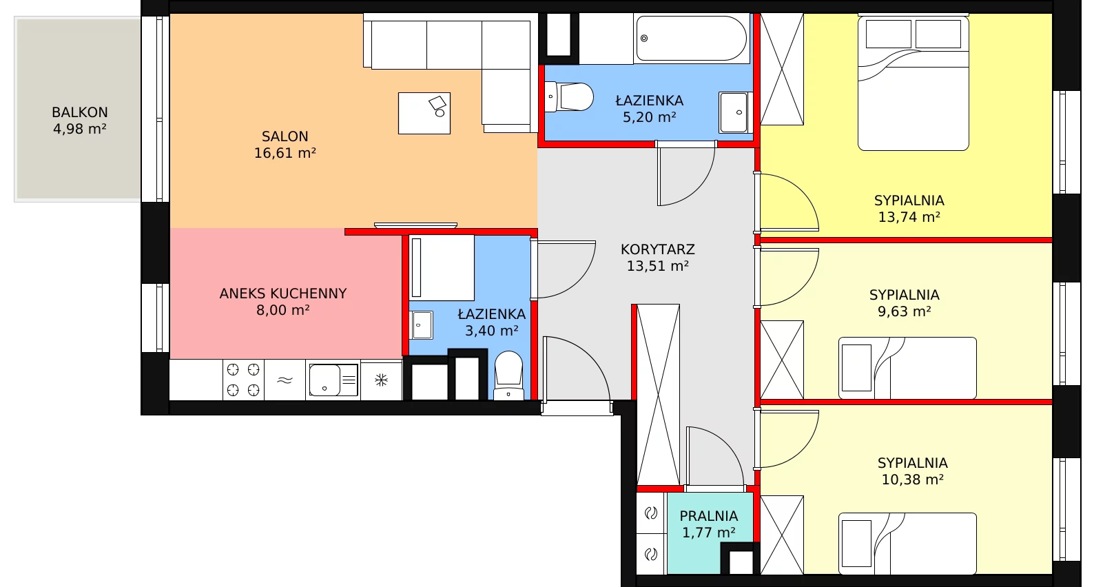 4 pokoje, mieszkanie 82,24 m², piętro 1, oferta nr M1/16, Orzechowa, Warszawa, Włochy, Raków, ul. Orzechowa 3