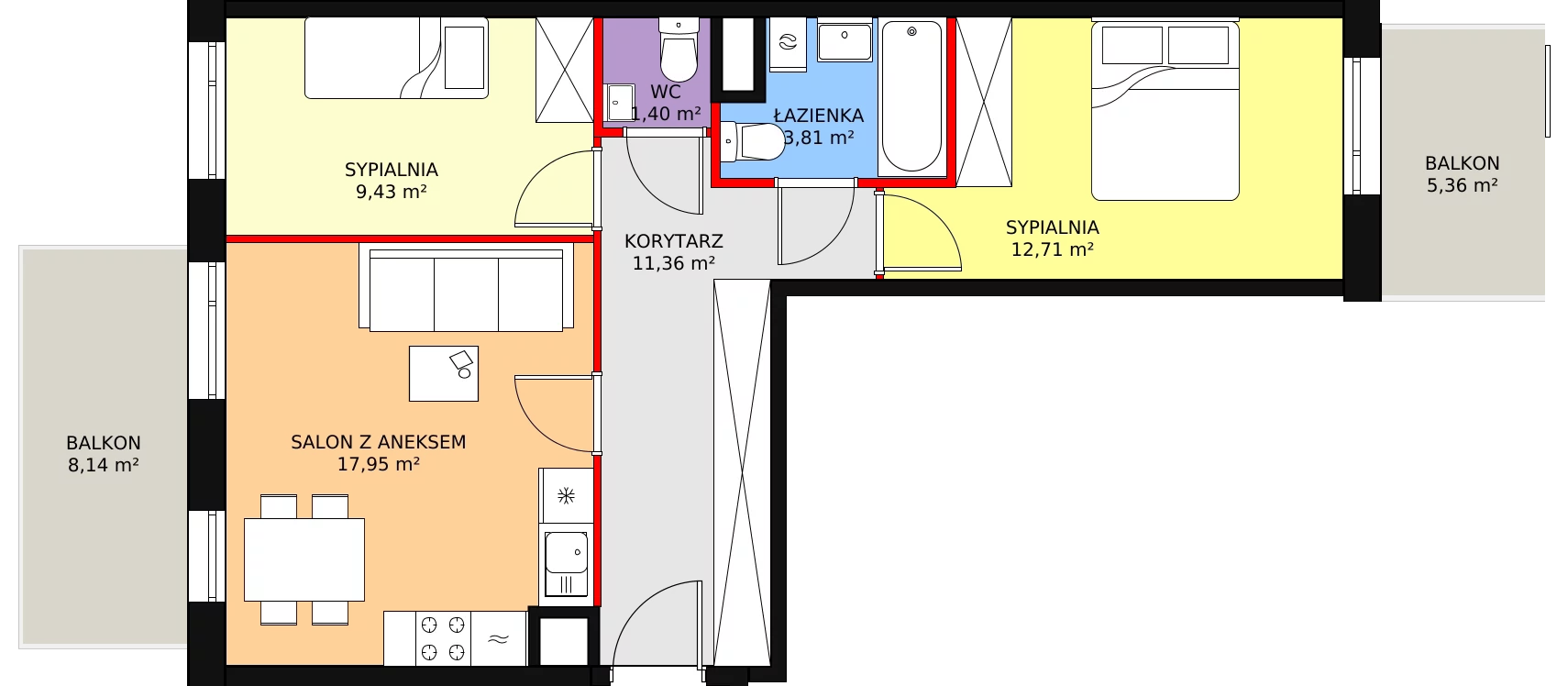 3 pokoje, mieszkanie 56,66 m², piętro 4, oferta nr M4/04, Orzechowa, Warszawa, Włochy, Raków, ul. Orzechowa 3