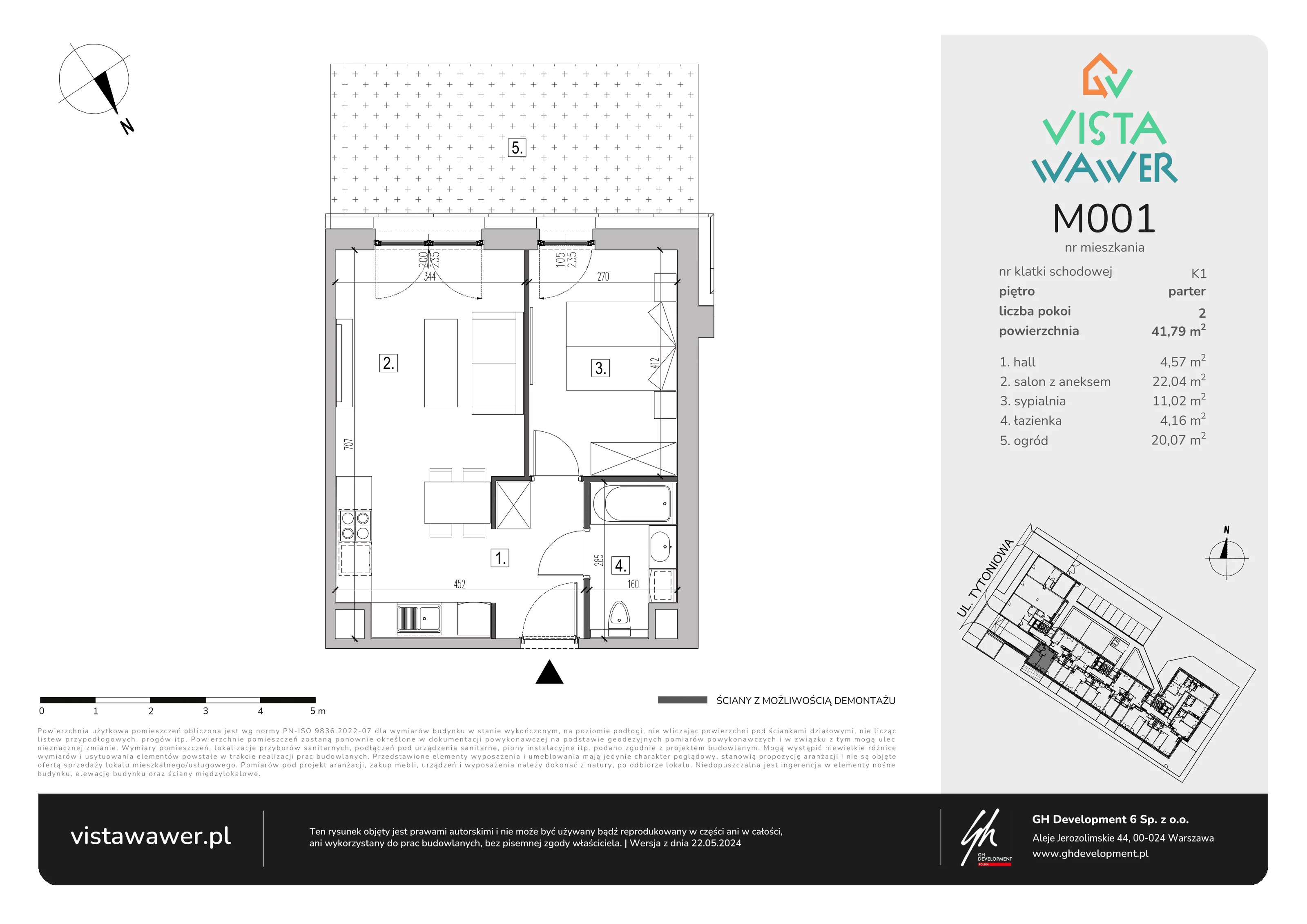 Mieszkanie 41,79 m², parter, oferta nr M001, Vista Wawer, Warszawa, Wawer, Gocławek, ul. Tytoniowa 20