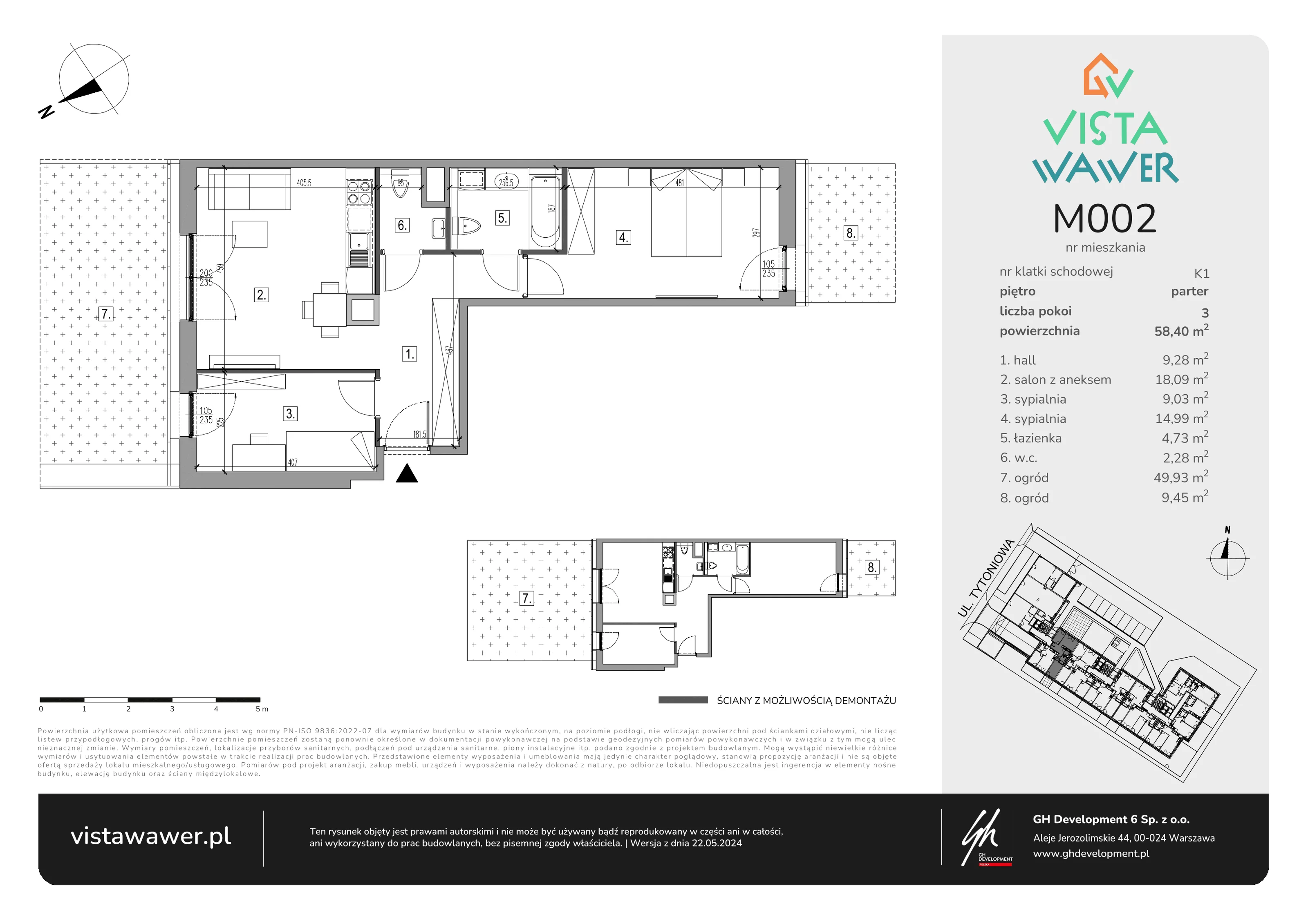 Mieszkanie 58,40 m², parter, oferta nr M002, Vista Wawer, Warszawa, Wawer, Gocławek, ul. Tytoniowa 20