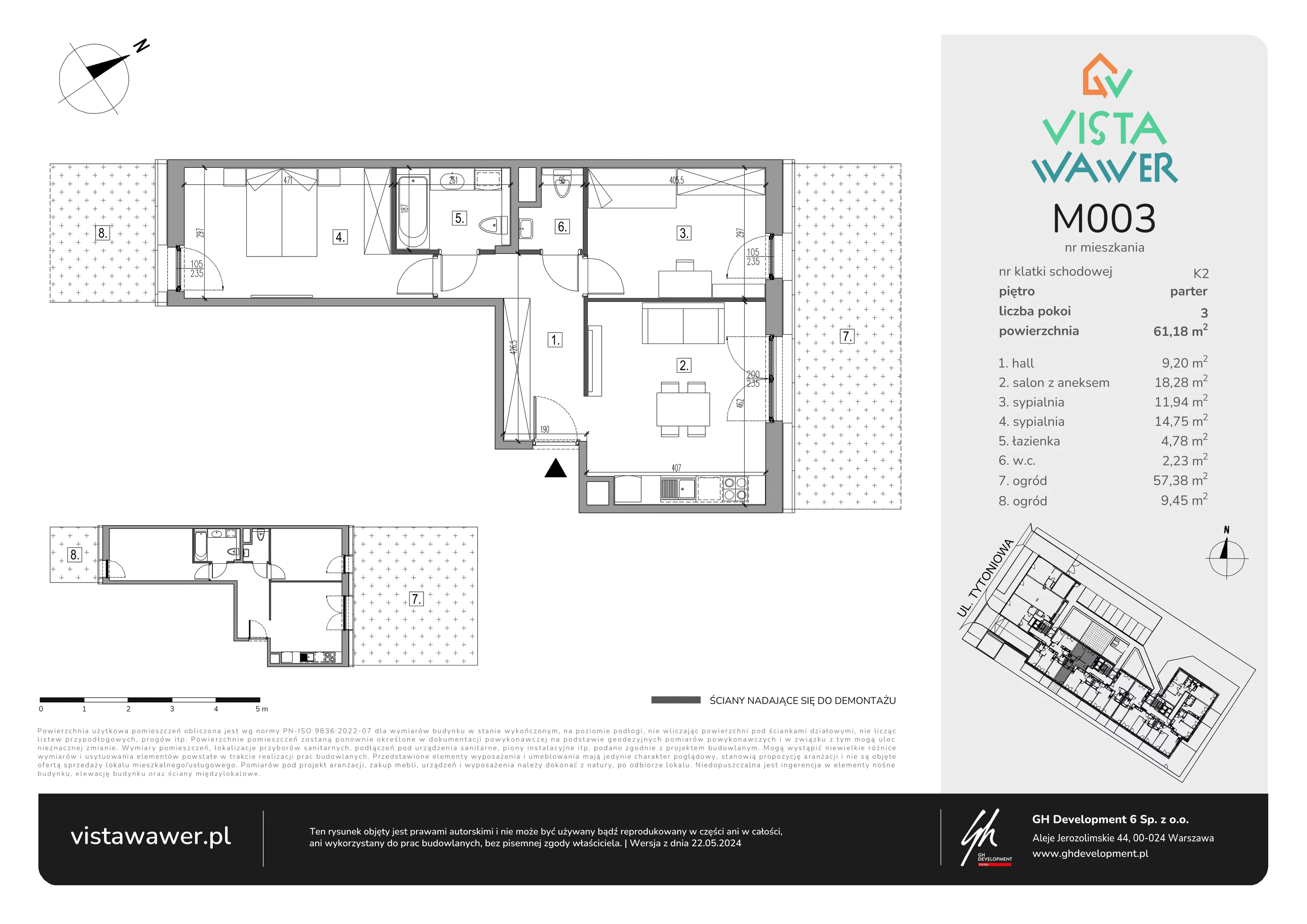 3 pokoje, mieszkanie 61,18 m², parter, oferta nr M003, Vista Wawer, Warszawa, Wawer, Gocławek, ul. Tytoniowa 20