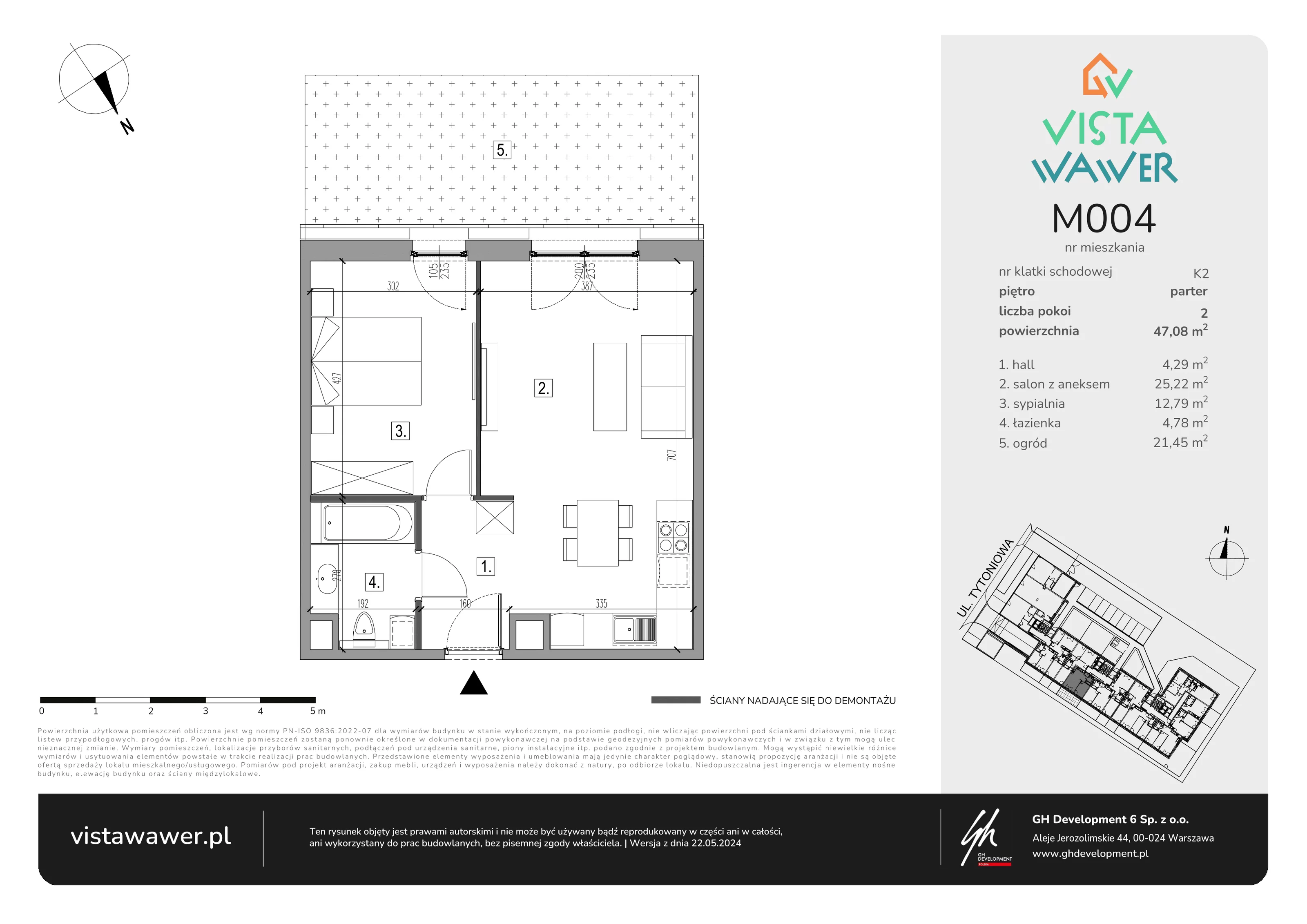 2 pokoje, mieszkanie 47,08 m², parter, oferta nr M004, Vista Wawer, Warszawa, Wawer, Gocławek, ul. Tytoniowa 20