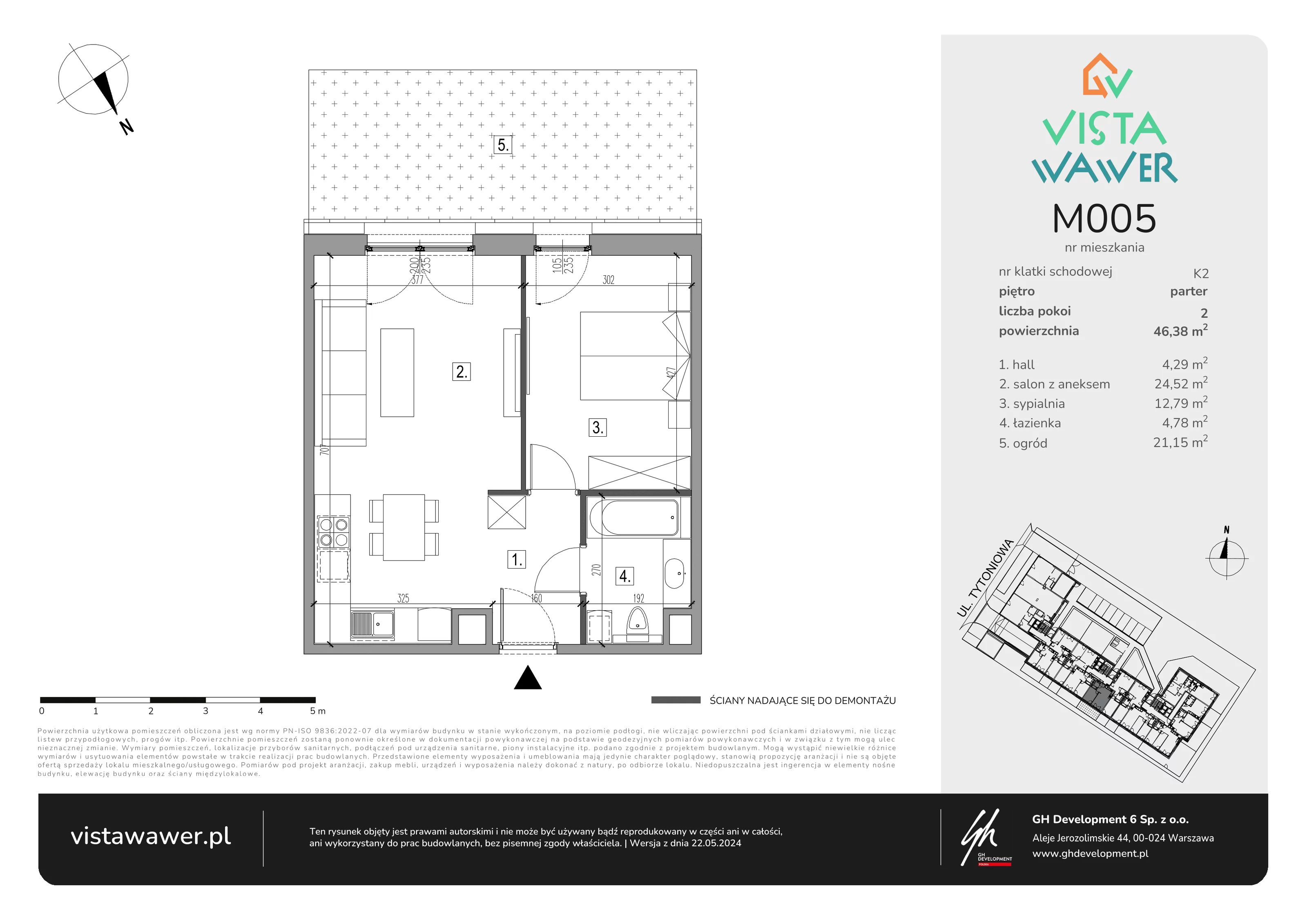 Mieszkanie 46,38 m², parter, oferta nr M005, Vista Wawer, Warszawa, Wawer, Gocławek, ul. Tytoniowa 20