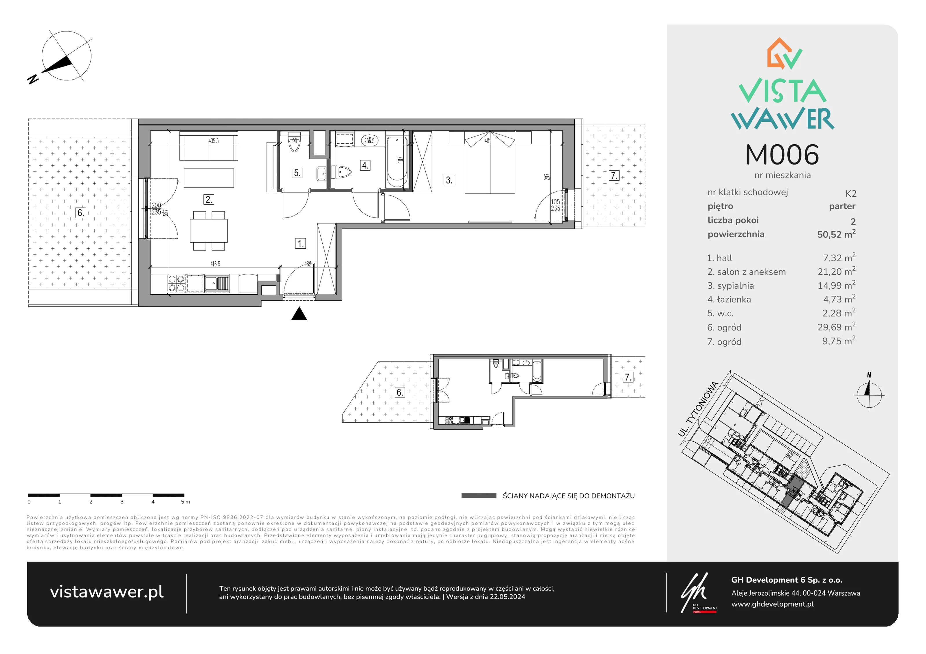 Mieszkanie 50,52 m², parter, oferta nr M006, Vista Wawer, Warszawa, Wawer, Gocławek, ul. Tytoniowa 20