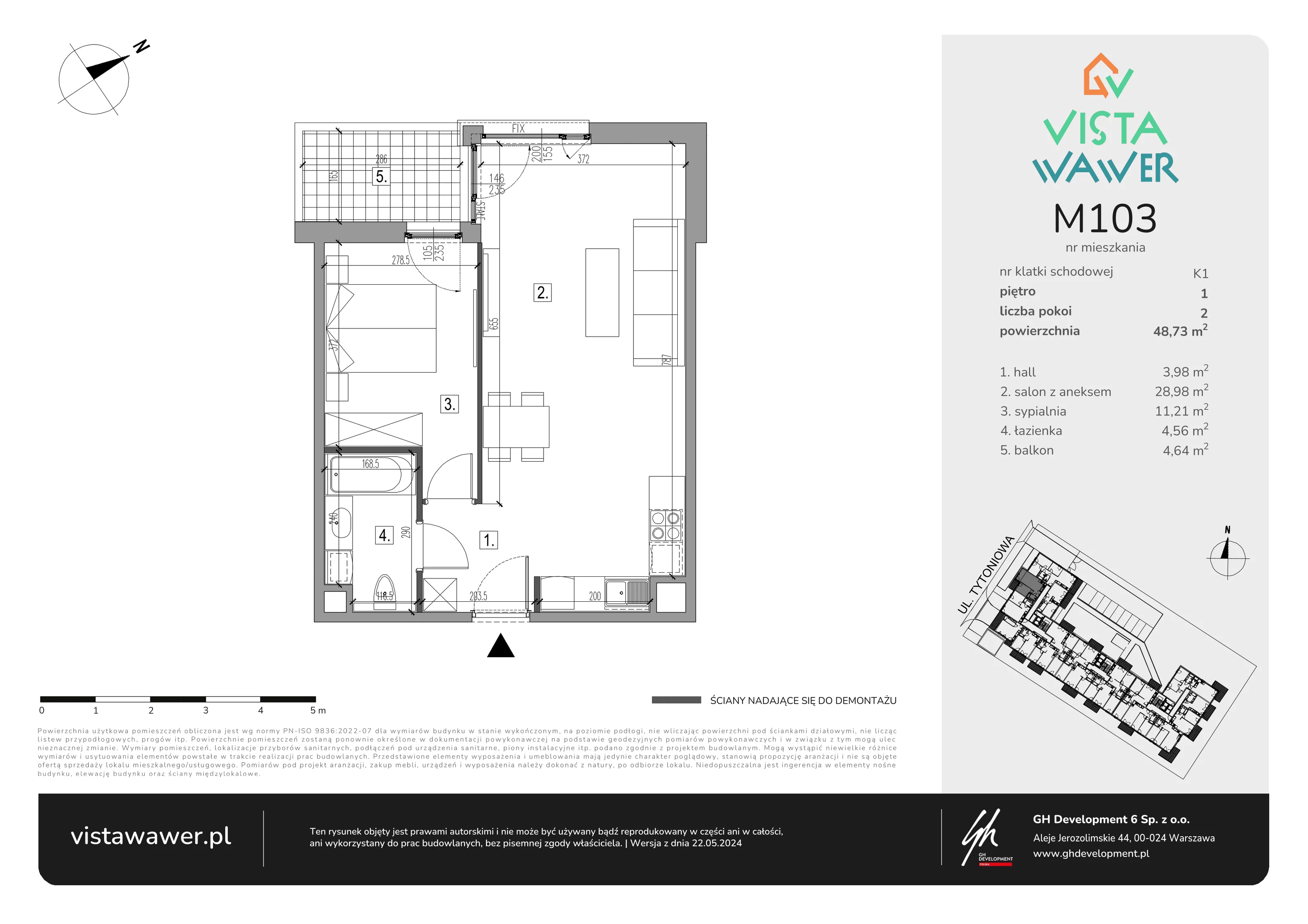 Mieszkanie 48,73 m², piętro 1, oferta nr M103, Vista Wawer, Warszawa, Wawer, Gocławek, ul. Tytoniowa 20