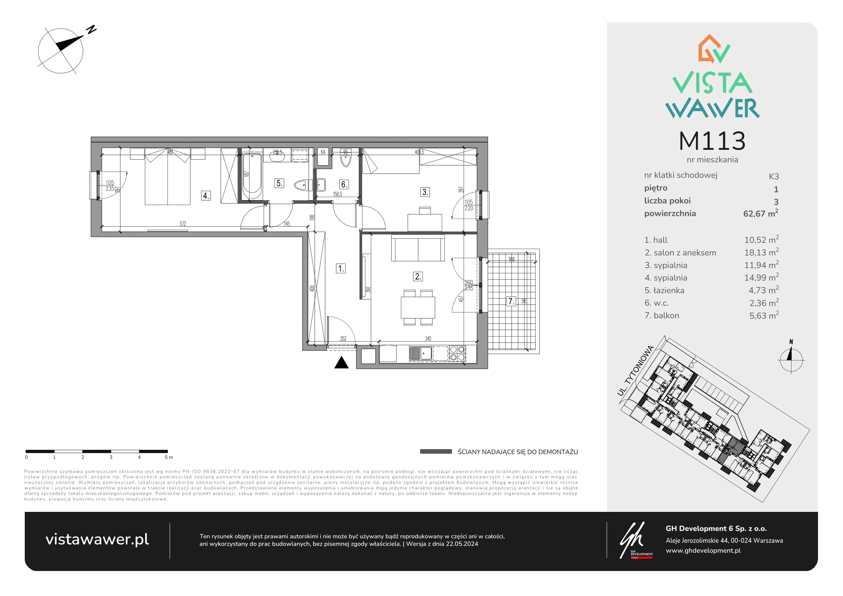 Mieszkanie 62,67 m², piętro 1, oferta nr M113, Vista Wawer, Warszawa, Wawer, Gocławek, ul. Tytoniowa 20-idx