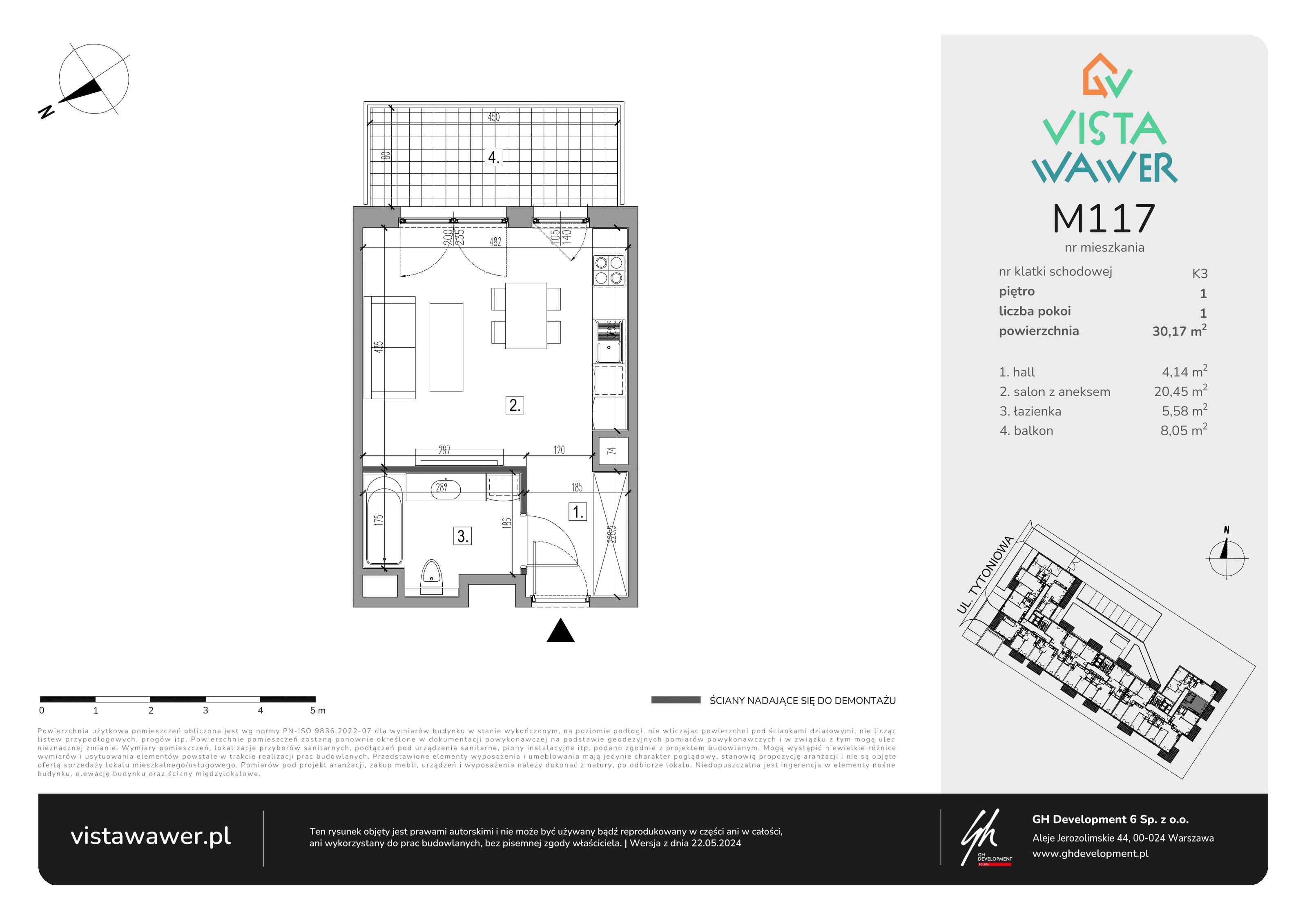 Mieszkanie 30,17 m², piętro 1, oferta nr M117, Vista Wawer, Warszawa, Wawer, Gocławek, ul. Tytoniowa 20