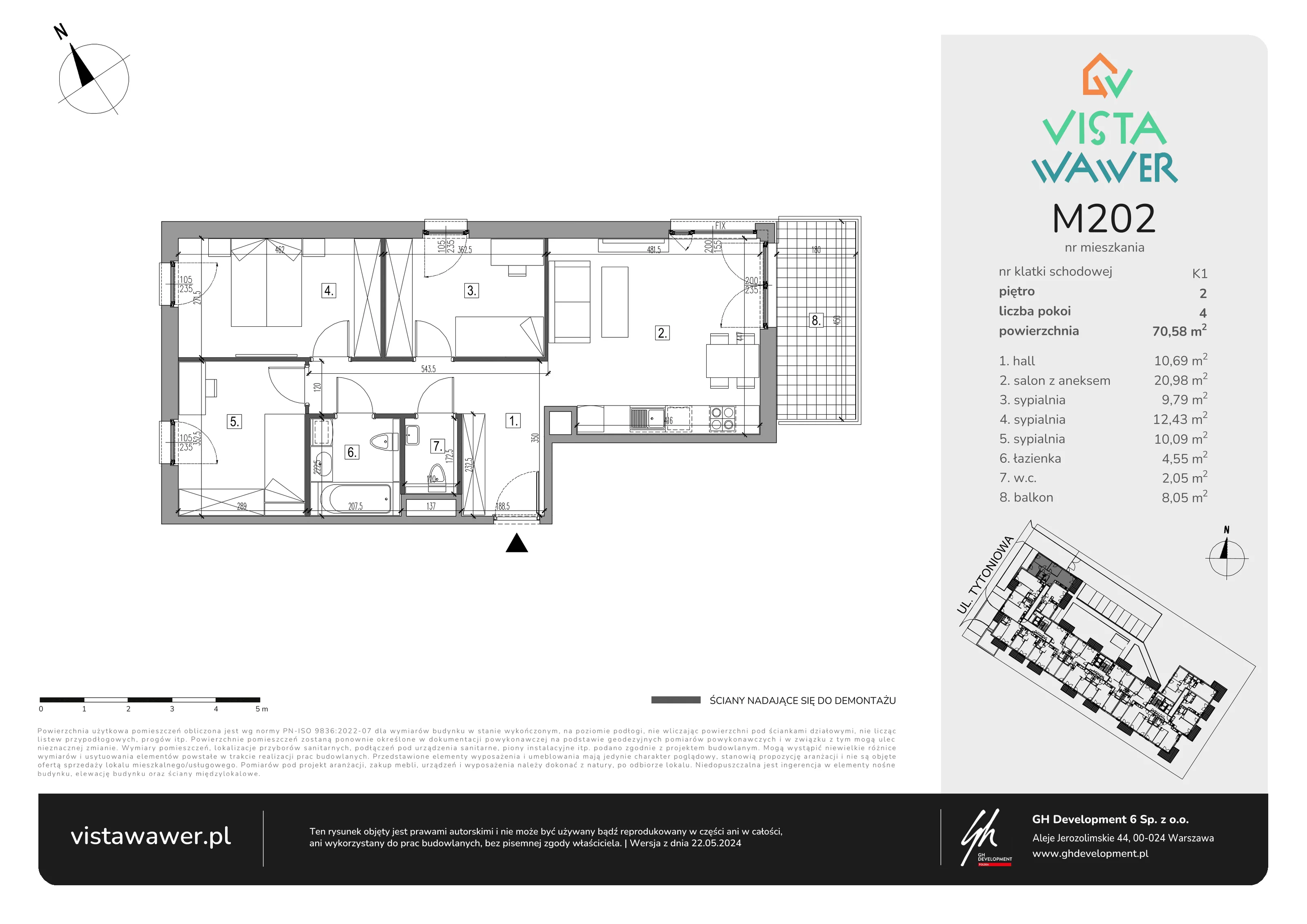 4 pokoje, mieszkanie 70,58 m², piętro 2, oferta nr M202, Vista Wawer, Warszawa, Wawer, Gocławek, ul. Tytoniowa 20