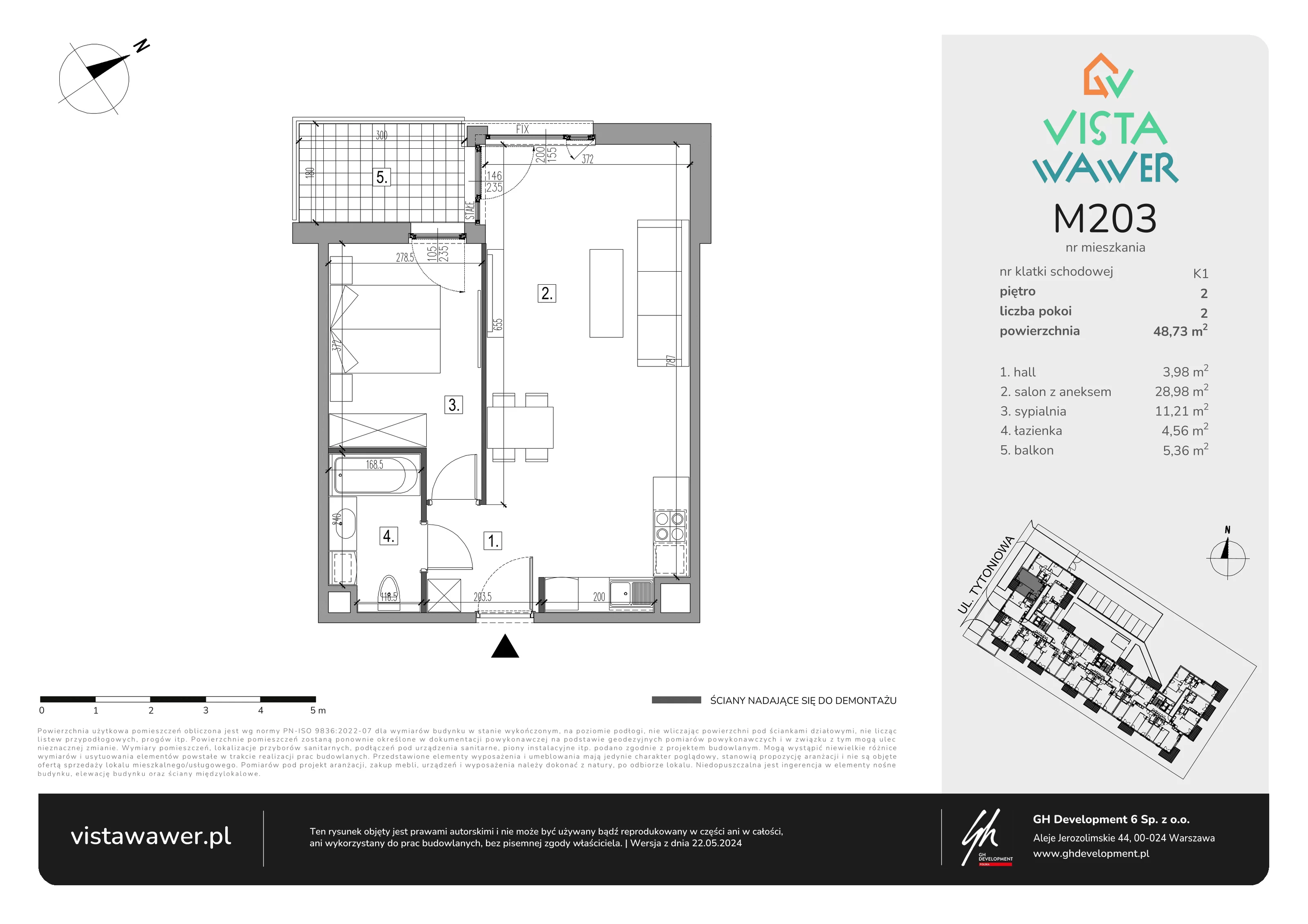 Mieszkanie 48,73 m², piętro 2, oferta nr M203, Vista Wawer, Warszawa, Wawer, Gocławek, ul. Tytoniowa 20