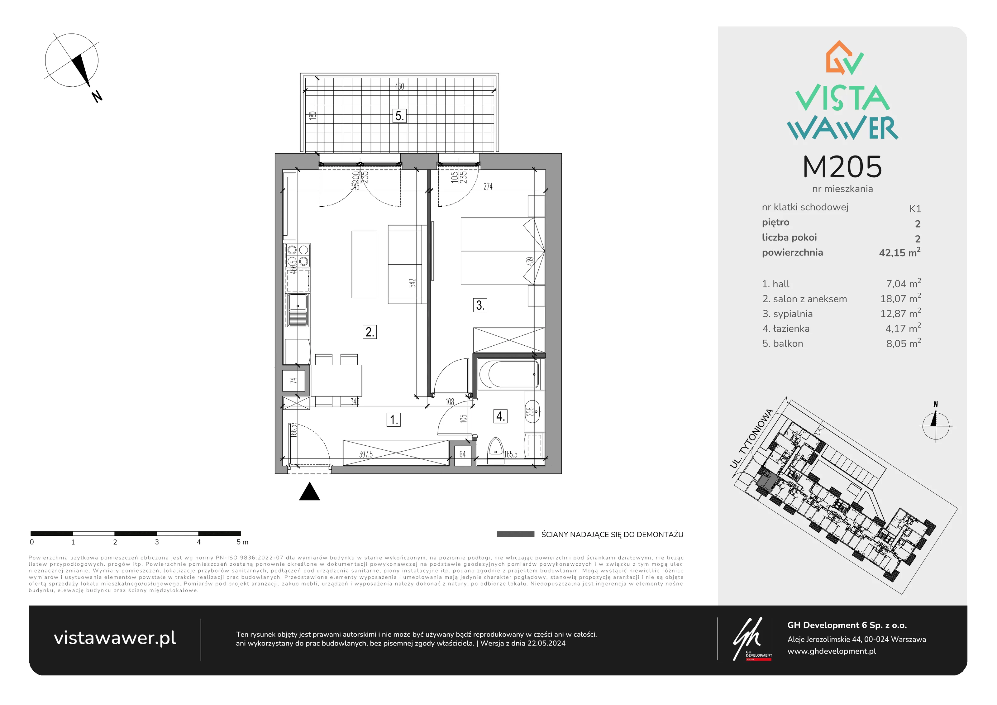 Mieszkanie 42,15 m², piętro 2, oferta nr M205, Vista Wawer, Warszawa, Wawer, Gocławek, ul. Tytoniowa 20