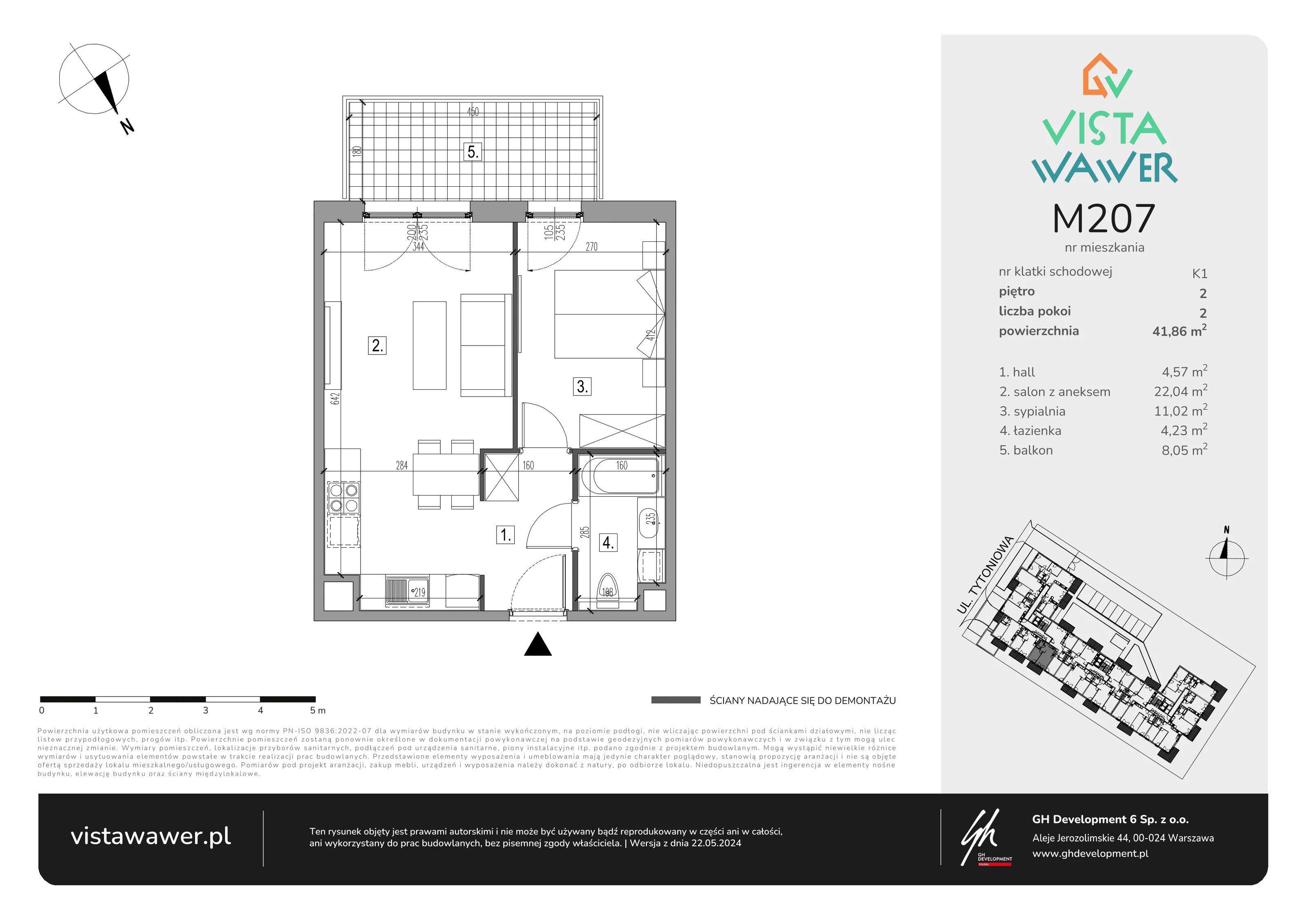 Mieszkanie 41,86 m², piętro 2, oferta nr M207, Vista Wawer, Warszawa, Wawer, Gocławek, ul. Tytoniowa 20