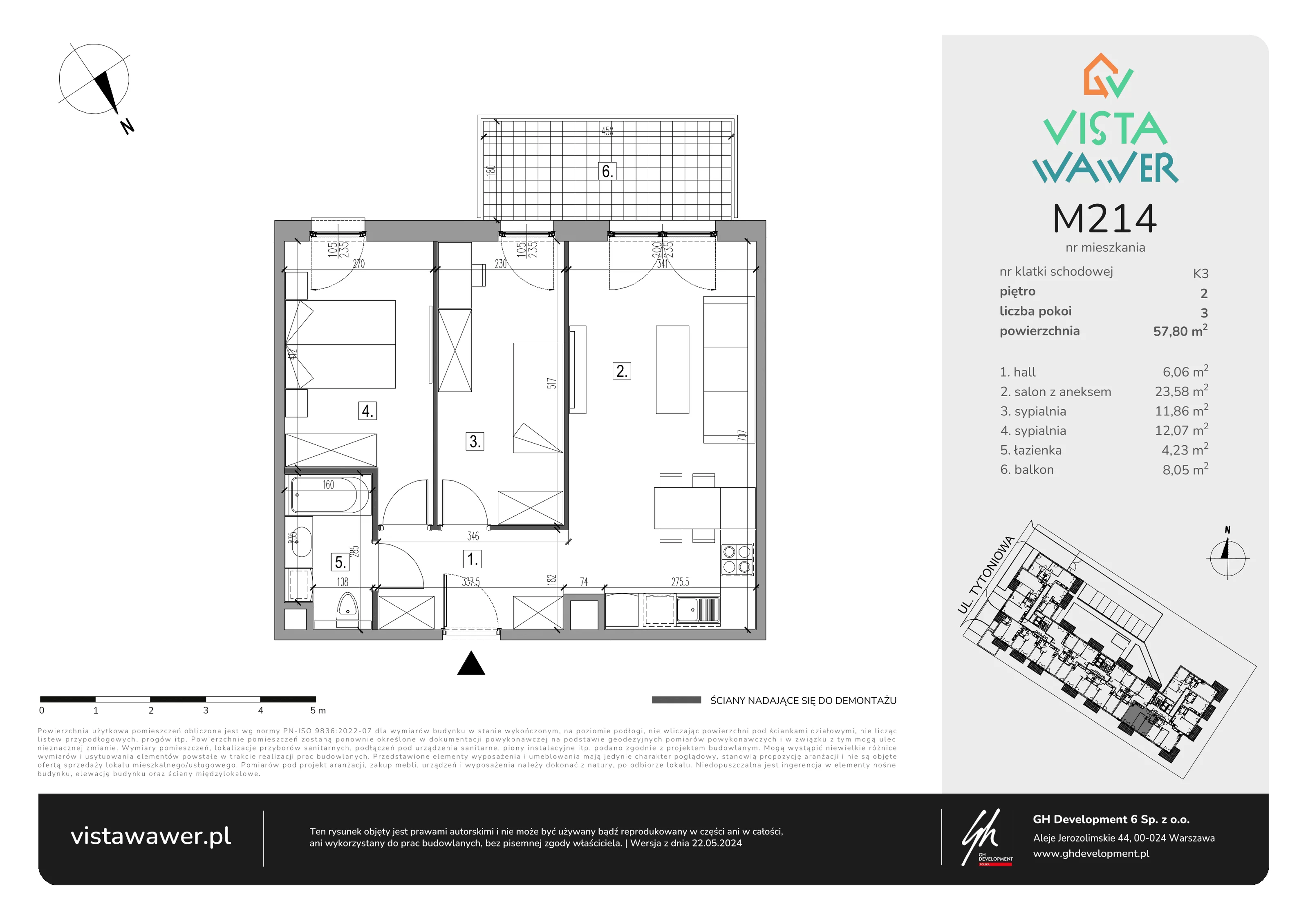 3 pokoje, mieszkanie 57,80 m², piętro 2, oferta nr M214, Vista Wawer, Warszawa, Wawer, Gocławek, ul. Tytoniowa 20