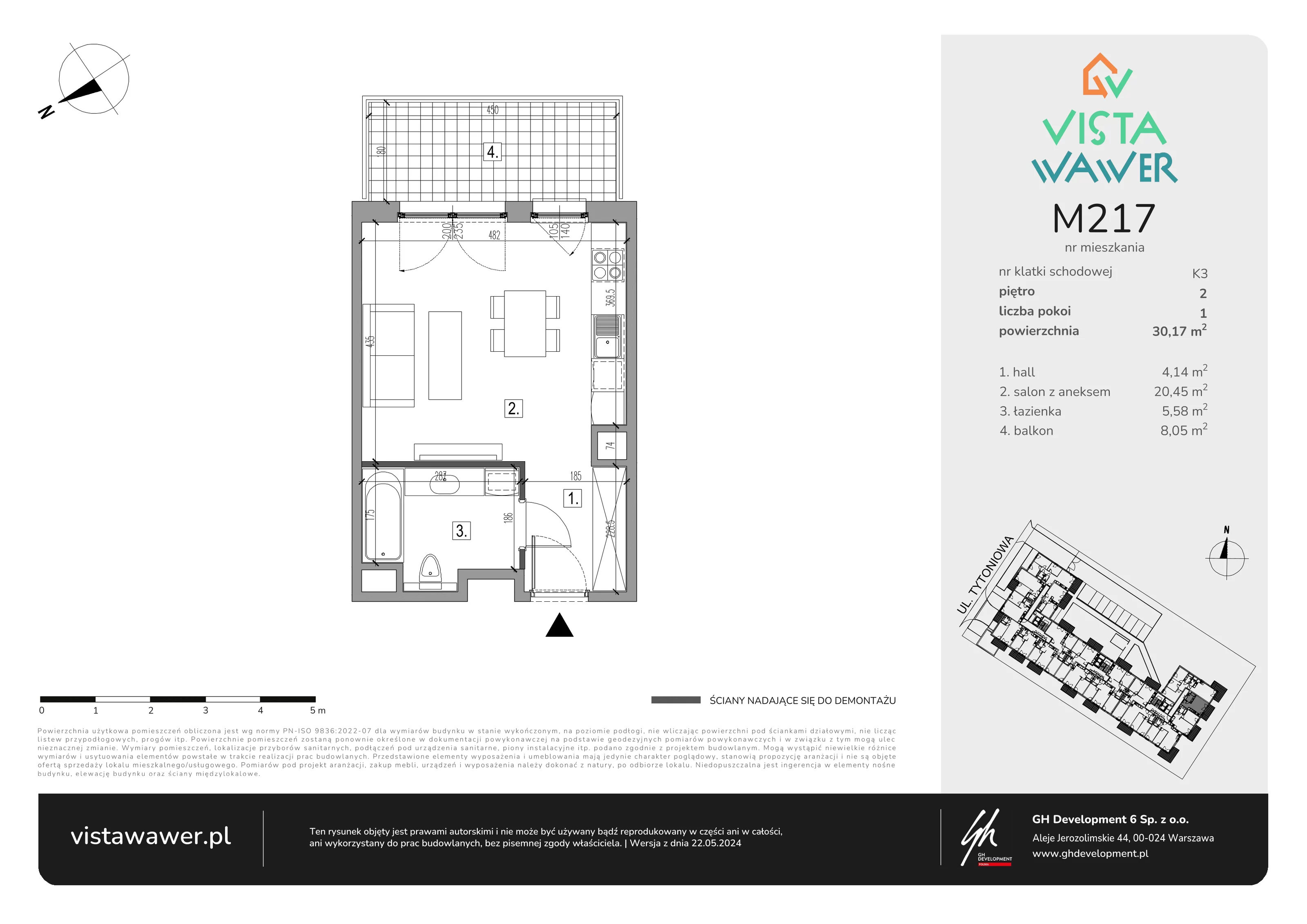 Mieszkanie 30,17 m², piętro 2, oferta nr M217, Vista Wawer, Warszawa, Wawer, Gocławek, ul. Tytoniowa 20