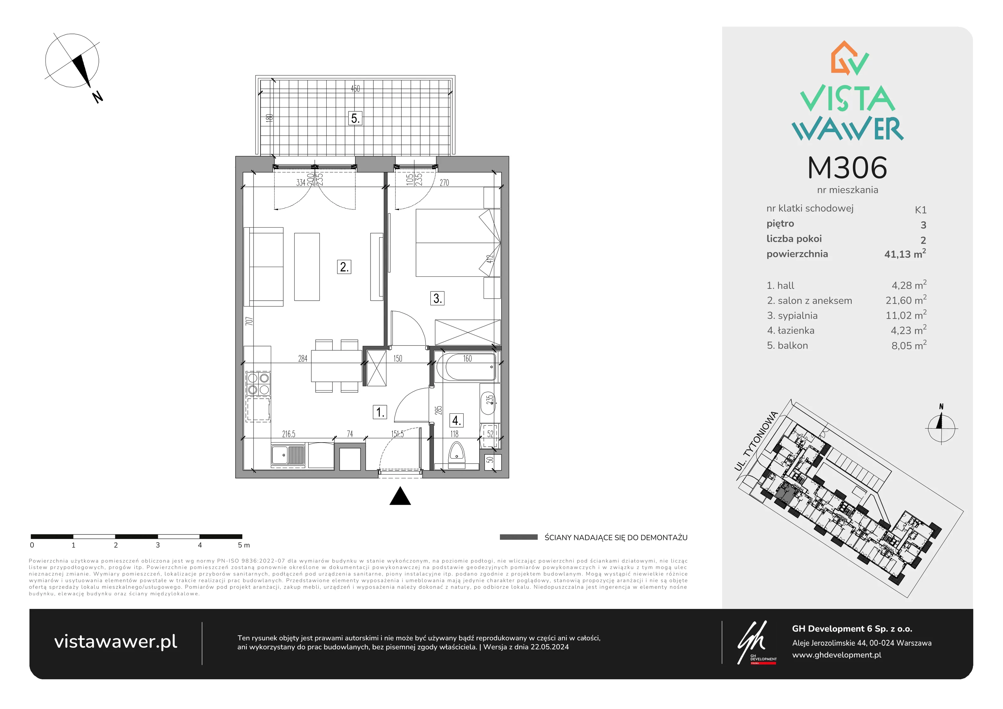 2 pokoje, mieszkanie 41,13 m², piętro 3, oferta nr M306, Vista Wawer, Warszawa, Wawer, Gocławek, ul. Tytoniowa 20