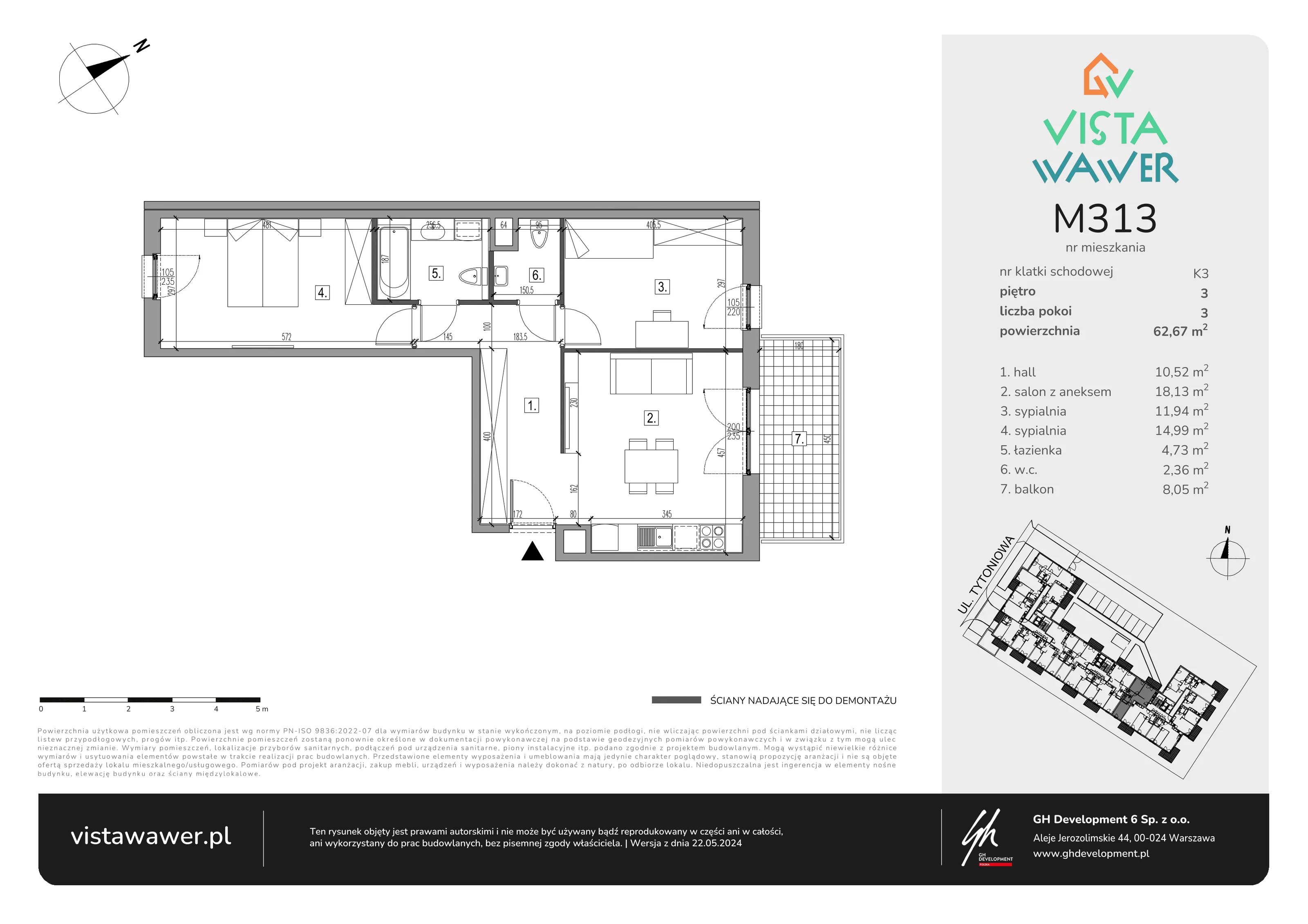 Mieszkanie 62,67 m², piętro 3, oferta nr M313, Vista Wawer, Warszawa, Wawer, Gocławek, ul. Tytoniowa 20