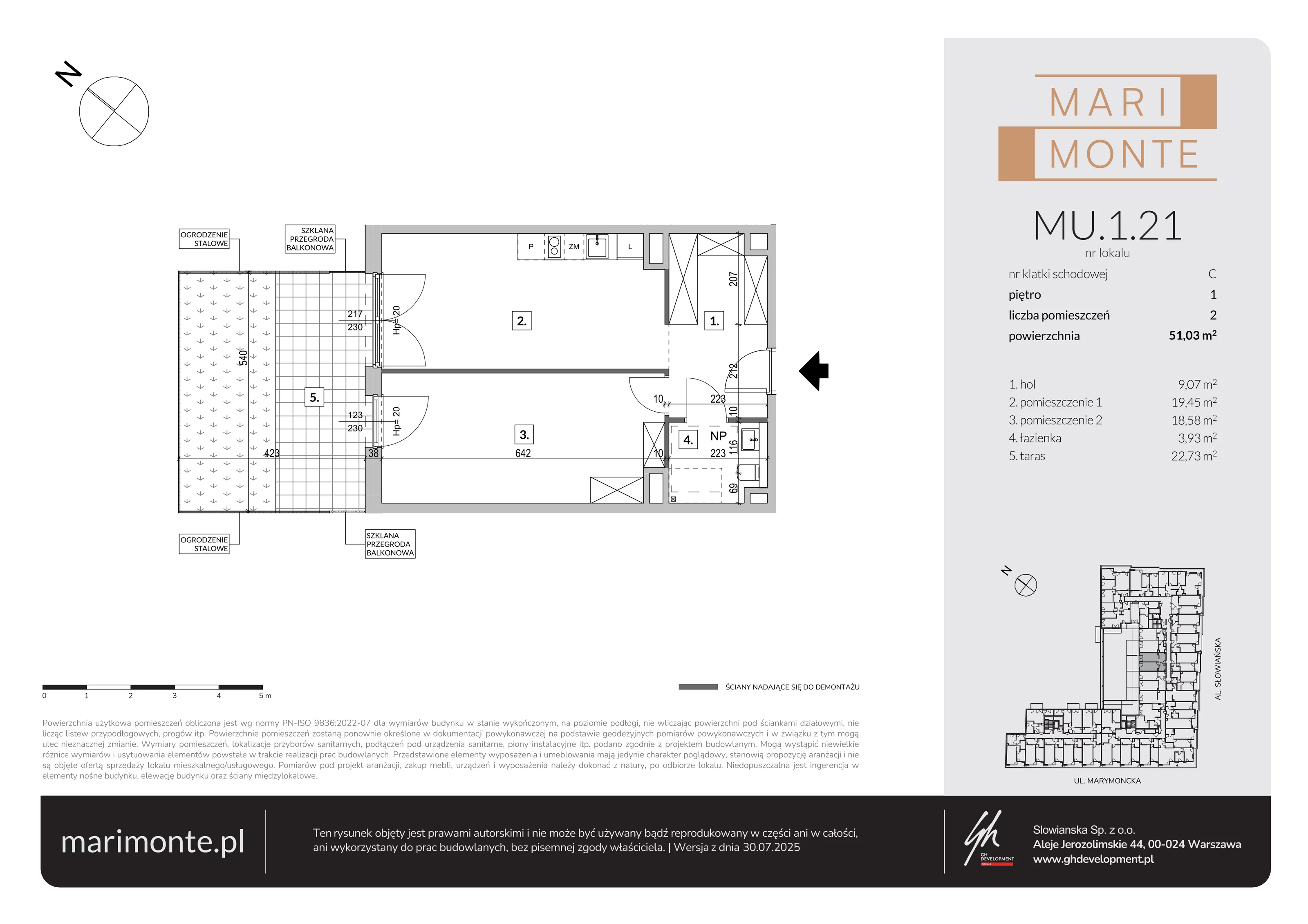 2 pokoje, apartament inwestycyjny 51,03 m², piętro 1, oferta nr MU.1.21, Marimonte, Warszawa, Bielany, Marymont-Kaskada, ul. Marymoncka 4