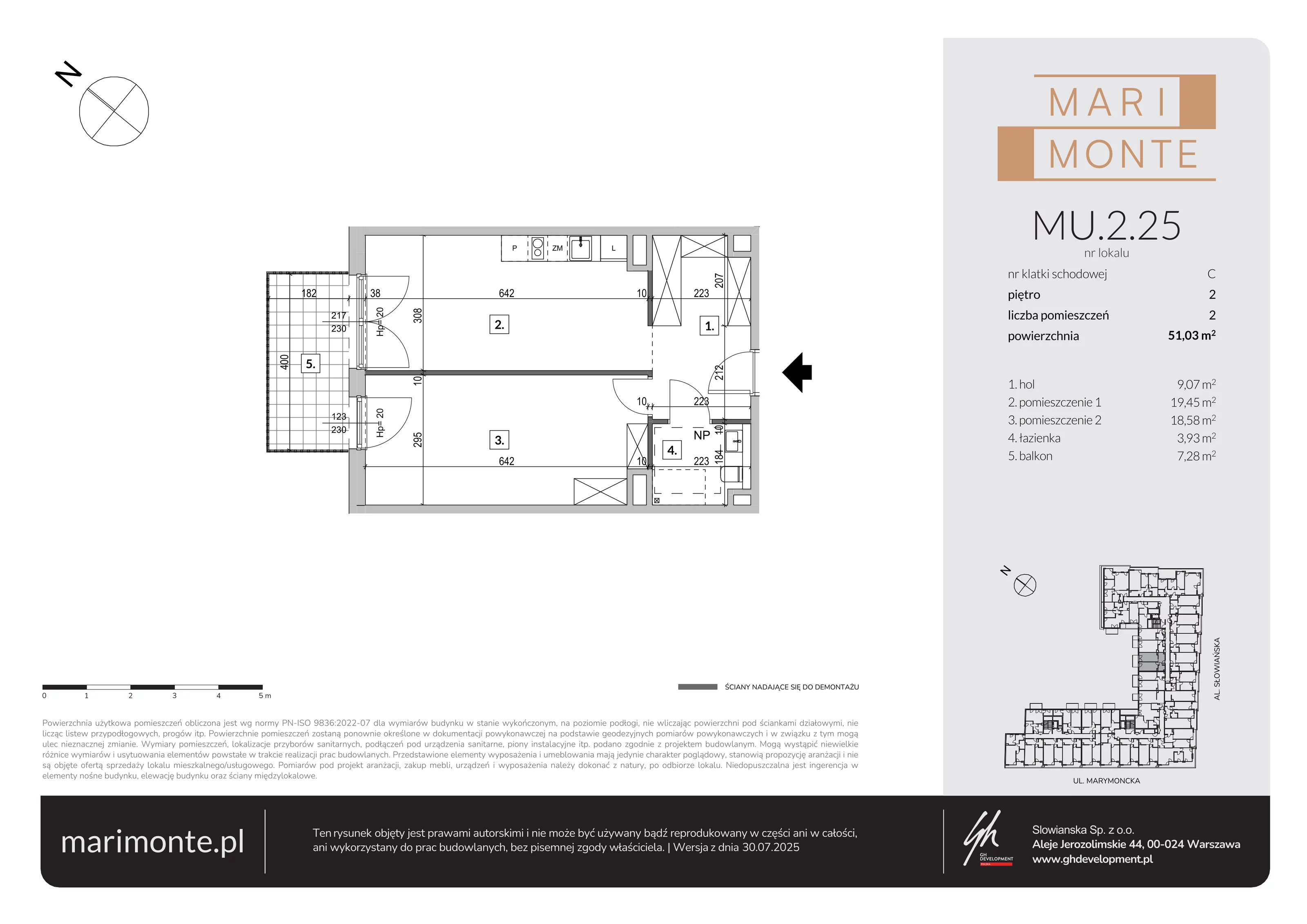 2 pokoje, apartament inwestycyjny 51,03 m², piętro 2, oferta nr MU.2.25, Marimonte, Warszawa, Bielany, Marymont-Kaskada, ul. Marymoncka 4