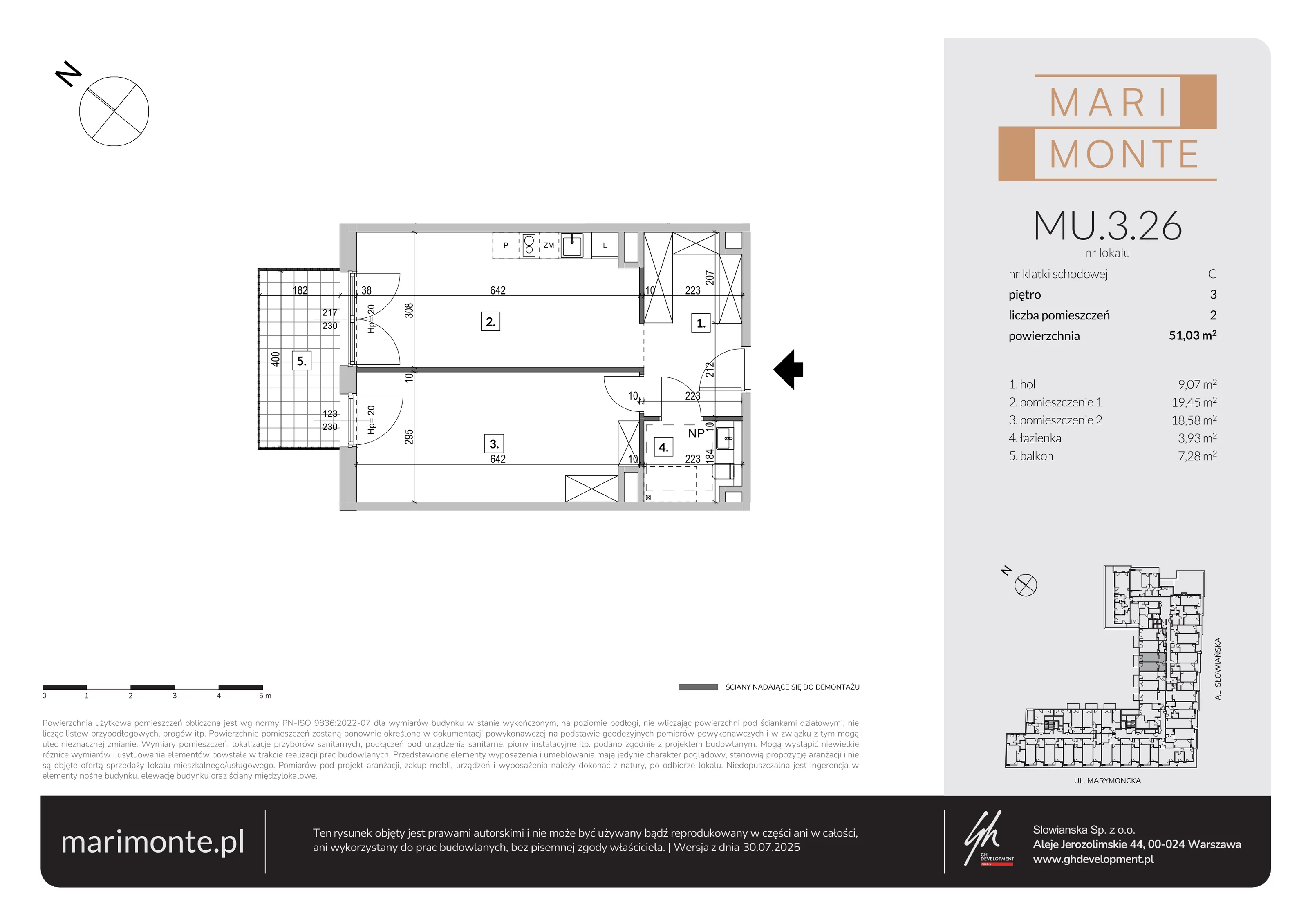 2 pokoje, apartament inwestycyjny 51,03 m², piętro 3, oferta nr MU.3.26, Marimonte, Warszawa, Bielany, Marymont-Kaskada, ul. Marymoncka 4