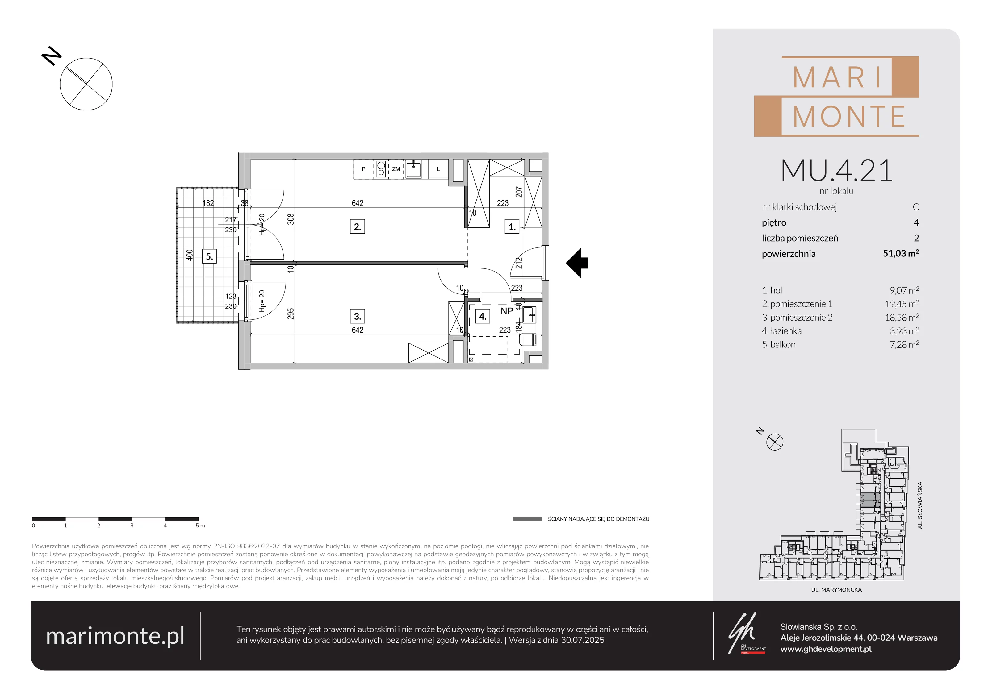 2 pokoje, apartament inwestycyjny 51,03 m², piętro 4, oferta nr MU.4.21, Marimonte, Warszawa, Bielany, Marymont-Kaskada, ul. Marymoncka 4
