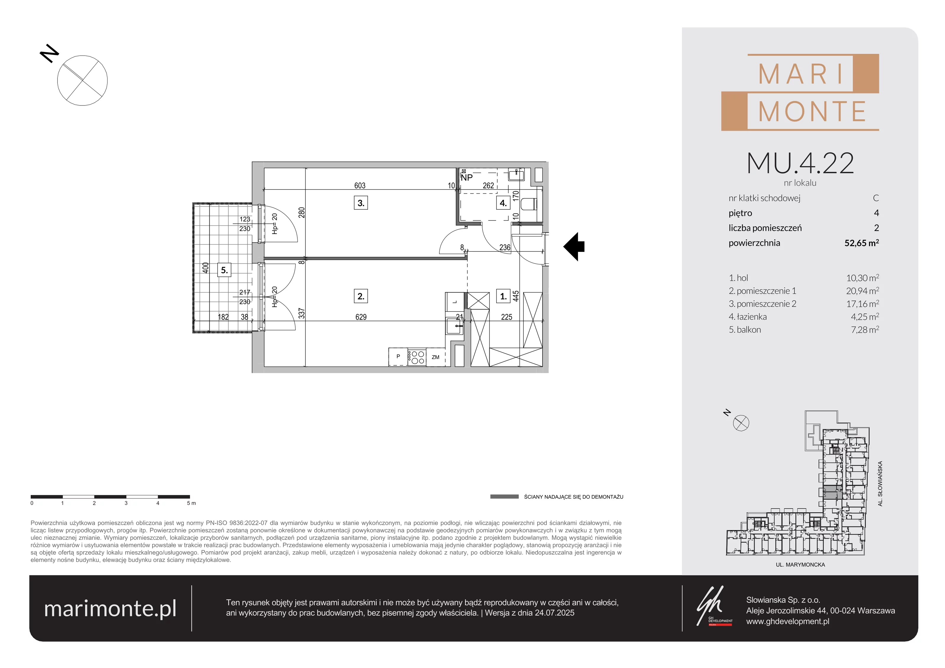 2 pokoje, apartament inwestycyjny 52,65 m², piętro 4, oferta nr MU.4.22, Marimonte, Warszawa, Bielany, Marymont-Kaskada, ul. Marymoncka 4