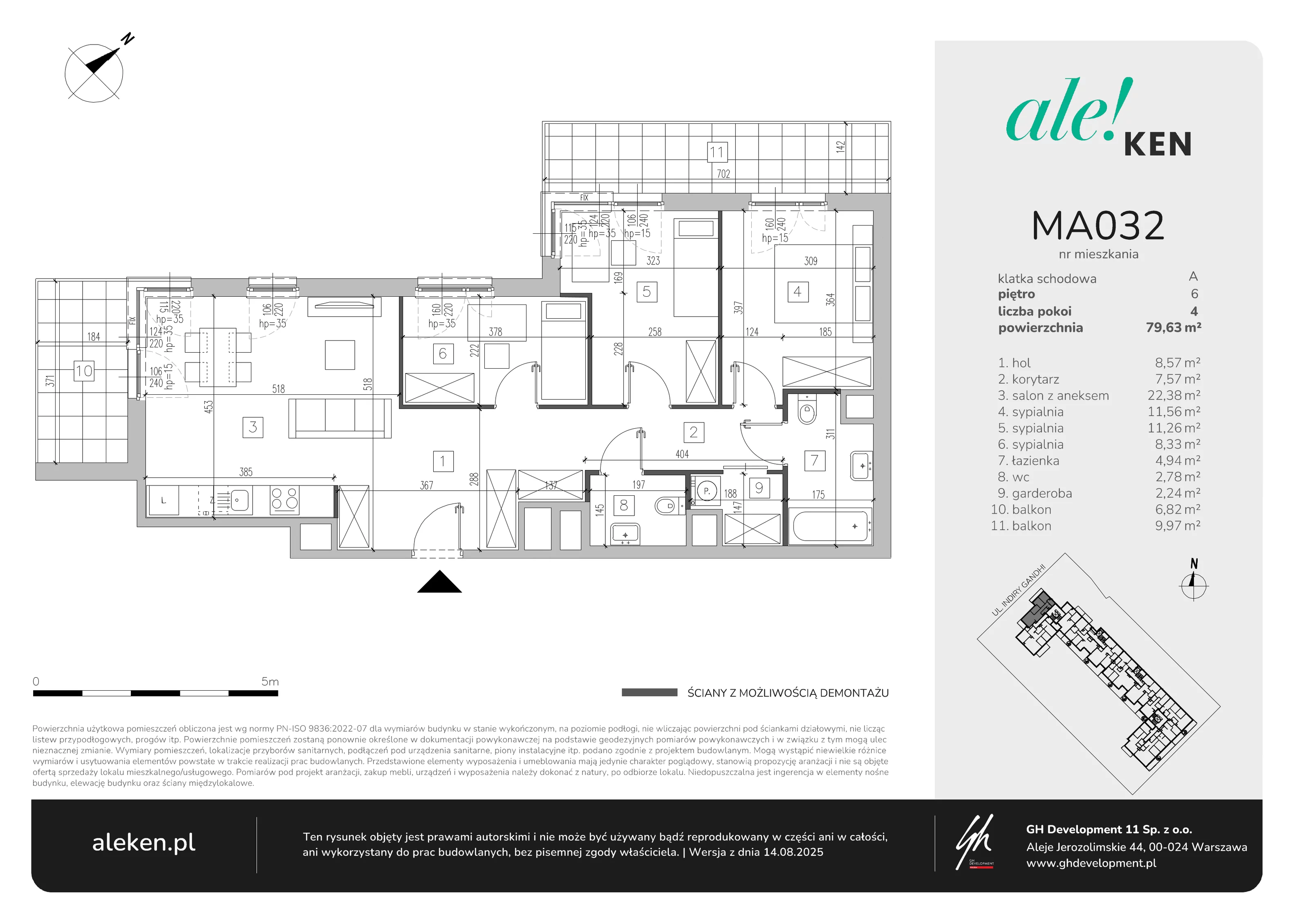 4 pokoje, mieszkanie 79,63 m², piętro 6, oferta nr MA032, ale!KEN, Warszawa, Ursynów, Ursynów Centrum, ul. Indiry Gandhi 7