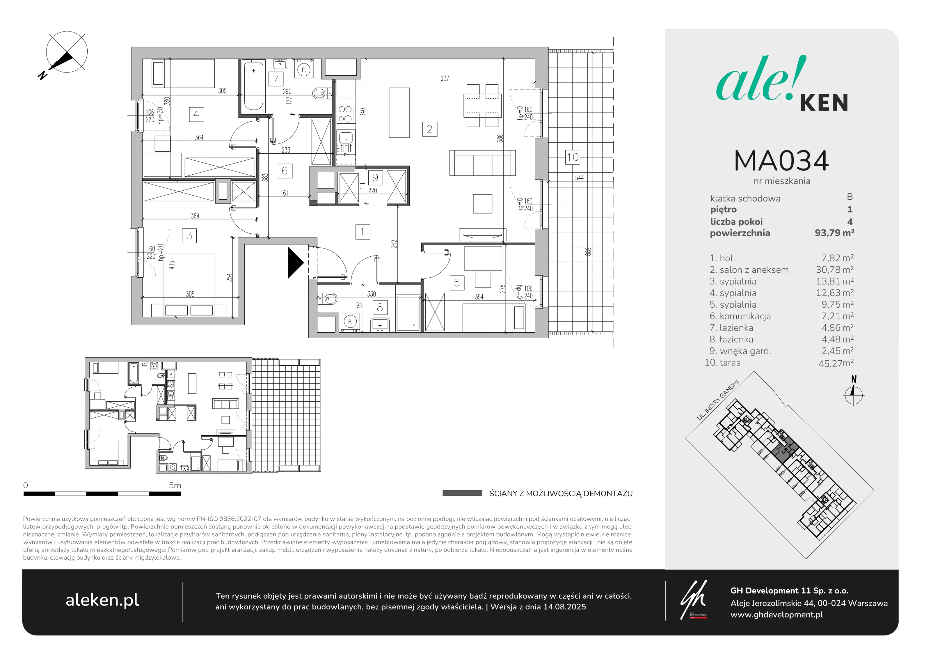 4 pokoje, mieszkanie 93,79 m², piętro 1, oferta nr MA034, ale!KEN, Warszawa, Ursynów, Ursynów Centrum, ul. Indiry Gandhi 7