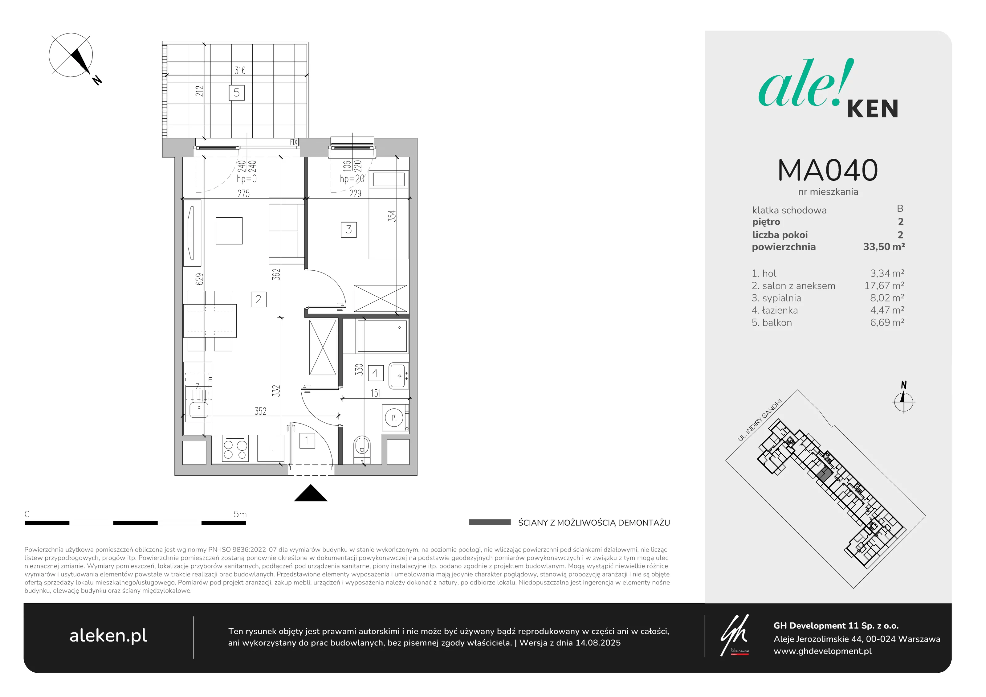 2 pokoje, mieszkanie 33,50 m², piętro 2, oferta nr MA040, ale!KEN, Warszawa, Ursynów, Ursynów Centrum, ul. Indiry Gandhi 7
