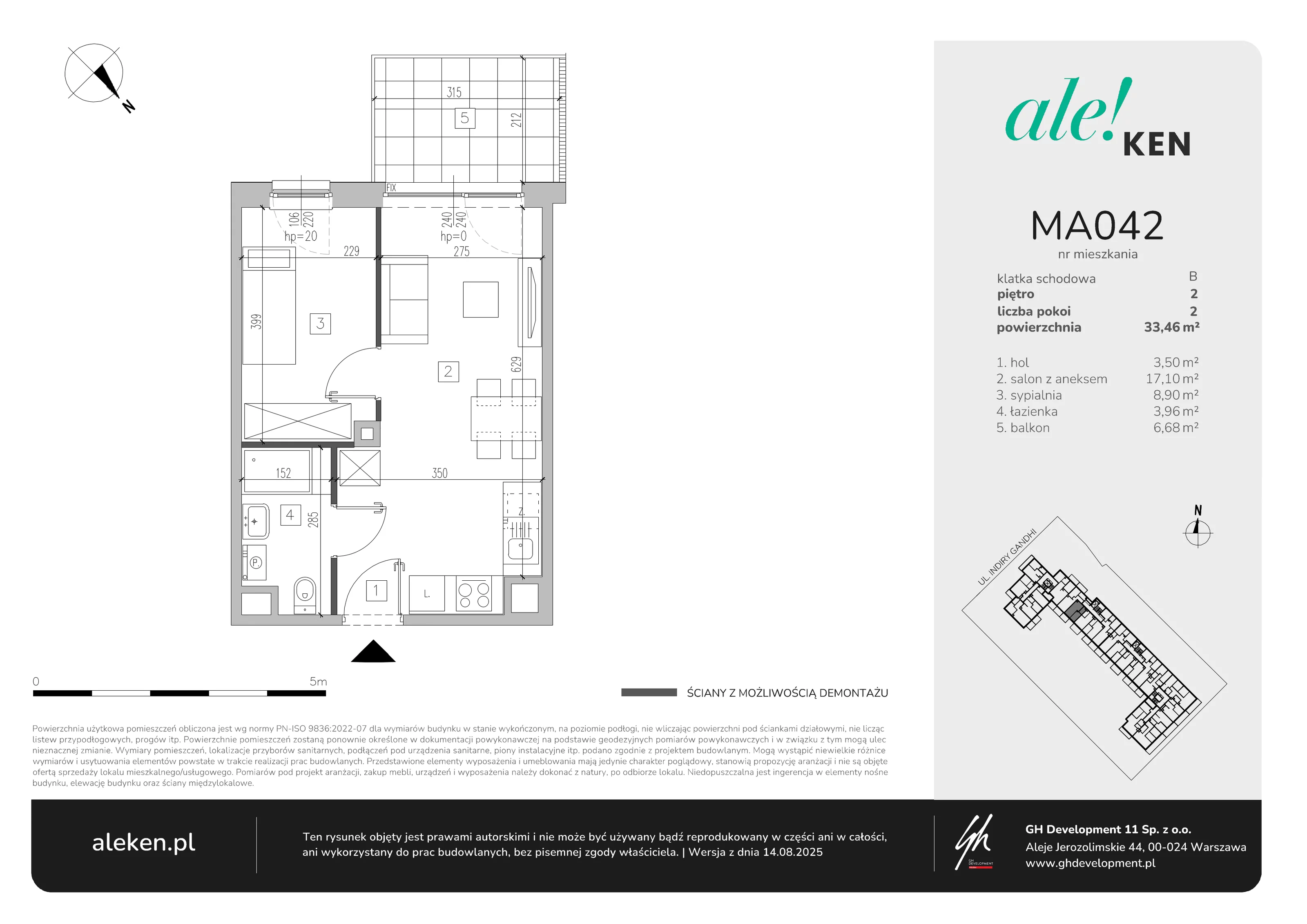 2 pokoje, mieszkanie 33,46 m², piętro 2, oferta nr MA042, ale!KEN, Warszawa, Ursynów, Ursynów Centrum, ul. Indiry Gandhi 7