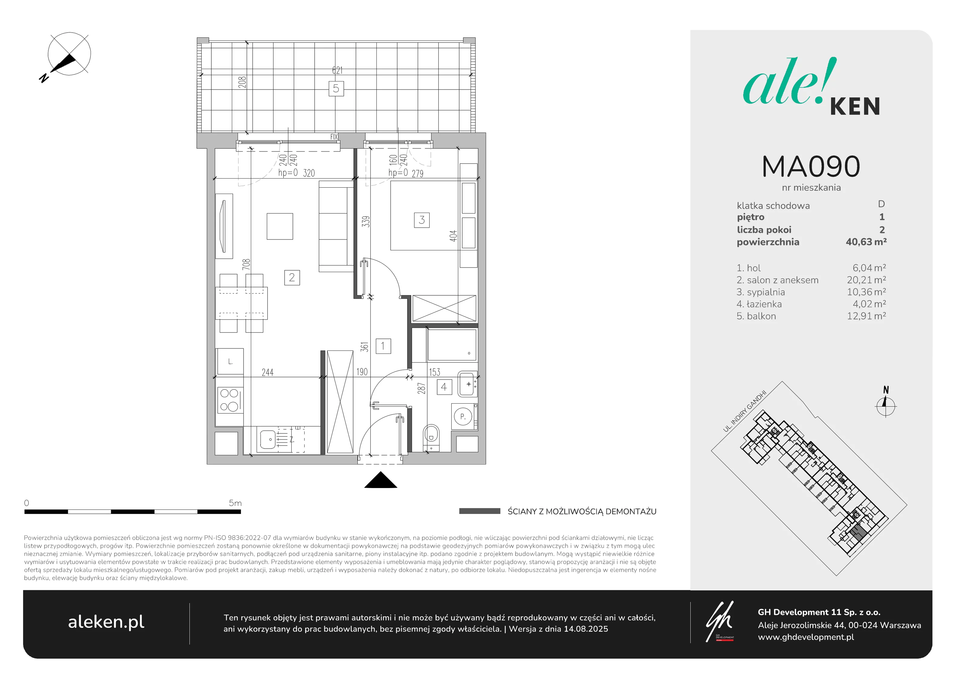 2 pokoje, mieszkanie 40,63 m², piętro 1, oferta nr MA090, ale!KEN, Warszawa, Ursynów, Ursynów Centrum, ul. Indiry Gandhi 7