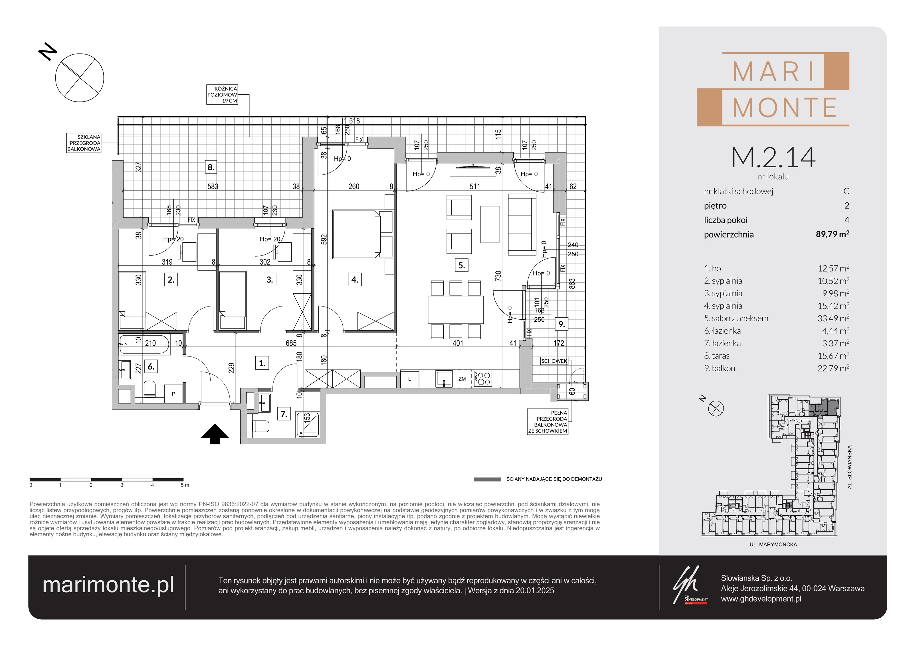 4 pokoje, apartament 90,11 m², piętro 2, oferta nr M.2.14, Marimonte - Apartamenty Mieszkalne, Warszawa, Bielany, Marymont-Kaskada, ul. Marymoncka 4