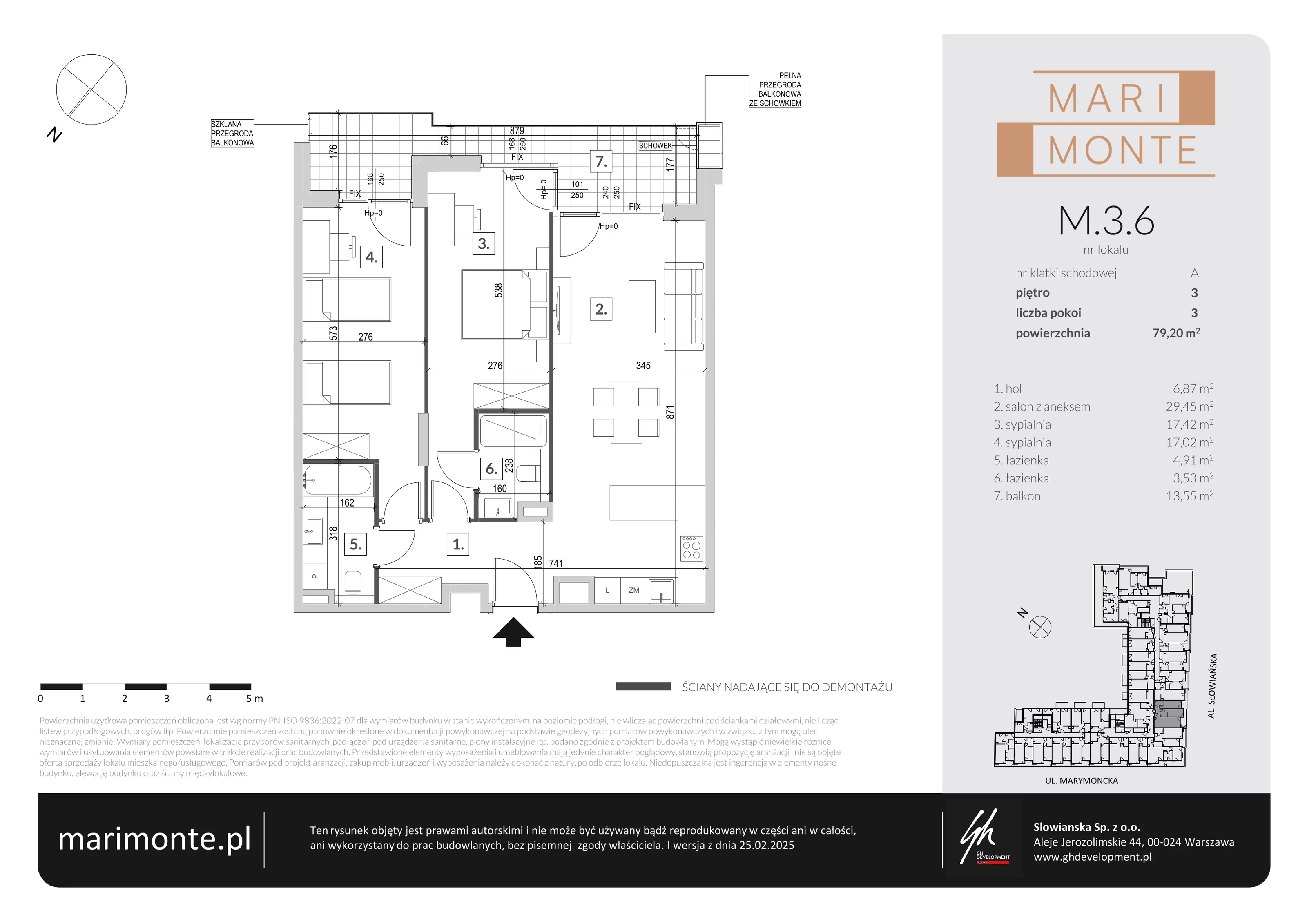 3 pokoje, apartament 79,20 m², piętro 3, oferta nr M.3.6, Marimonte - Apartamenty Mieszkalne, Warszawa, Bielany, Marymont-Kaskada, ul. Marymoncka 4