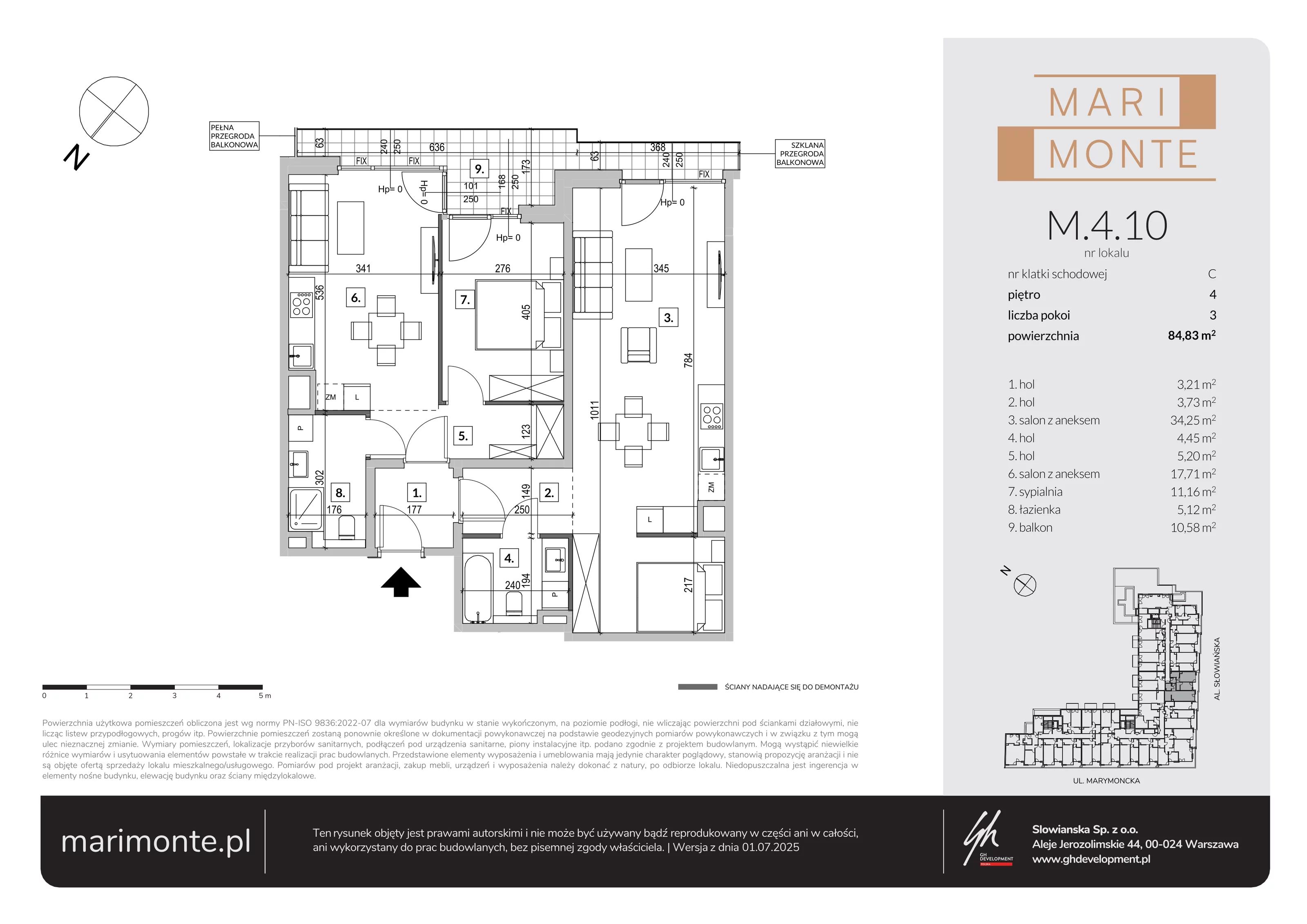 3 pokoje, apartament 84,83 m², piętro 4, oferta nr M.4.10, Marimonte - Apartamenty Mieszkalne, Warszawa, Bielany, Marymont-Kaskada, ul. Marymoncka 4
