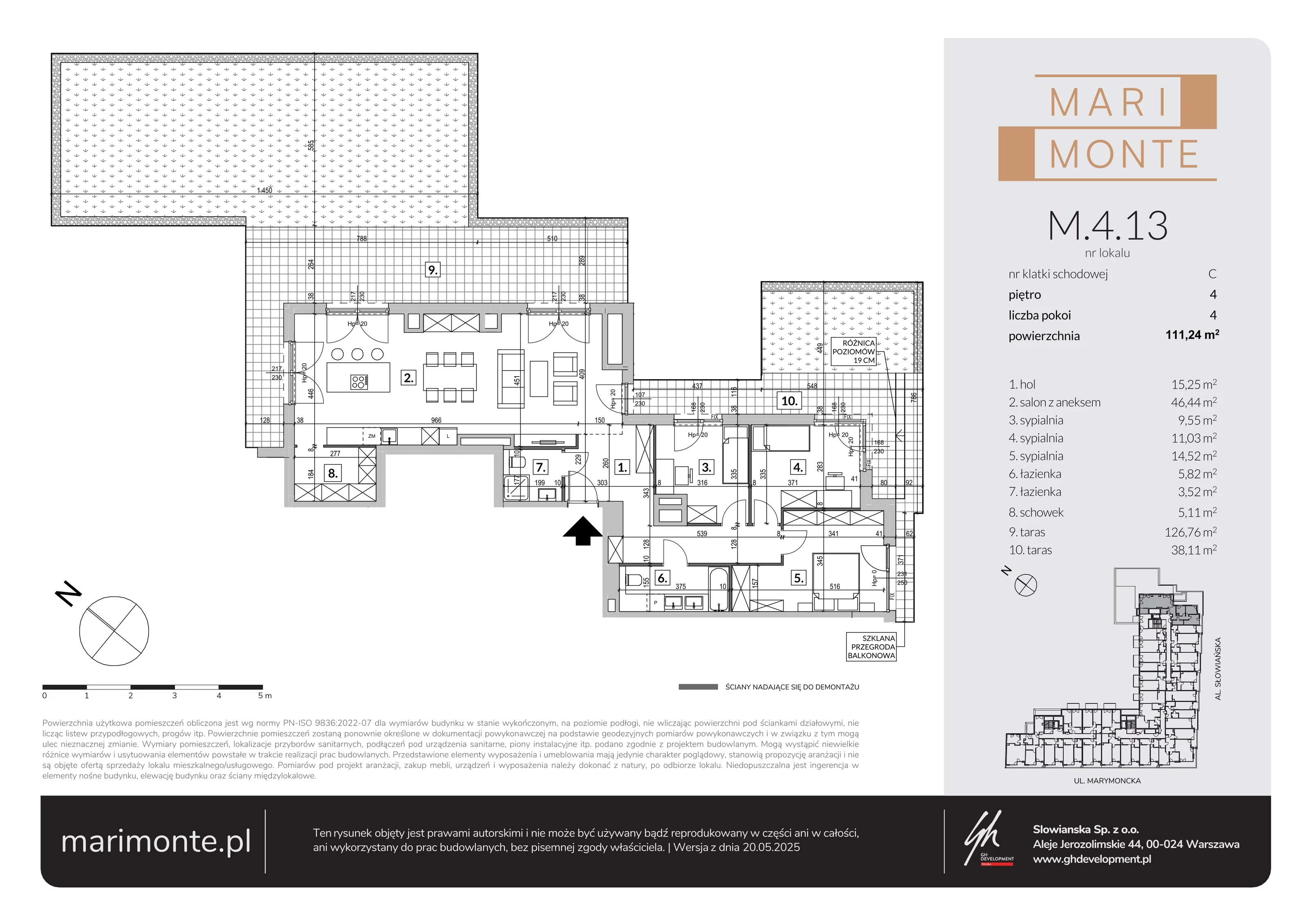 4 pokoje, apartament 111,24 m², piętro 4, oferta nr M.4.13, Marimonte - Apartamenty Mieszkalne, Warszawa, Bielany, Marymont-Kaskada, ul. Marymoncka 4