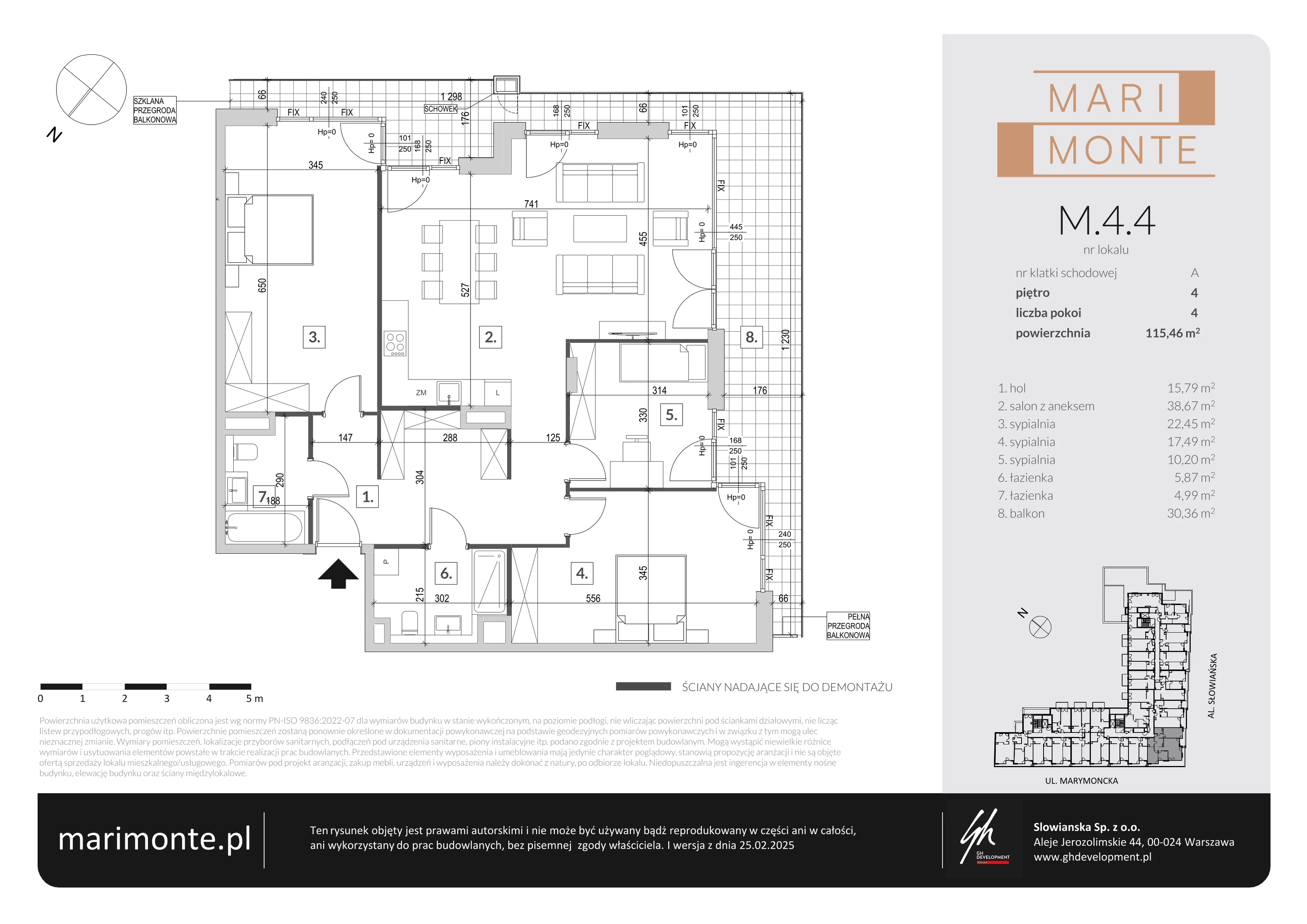 4 pokoje, apartament 115,46 m², piętro 4, oferta nr M.4.4, Marimonte - Apartamenty Mieszkalne, Warszawa, Bielany, Marymont-Kaskada, ul. Marymoncka 4