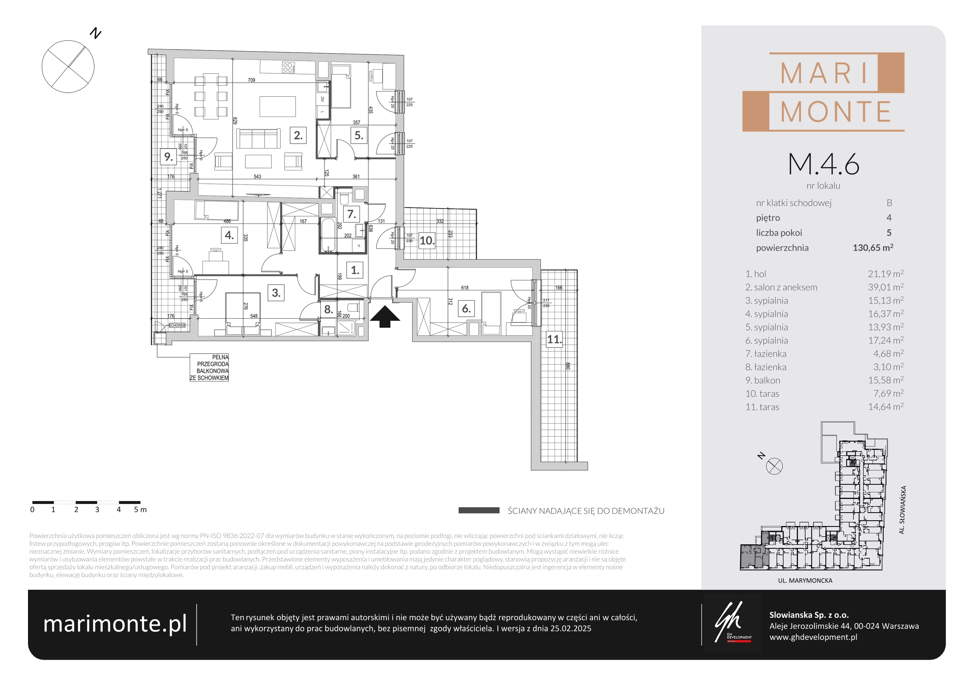 5 pokoi, apartament 130,65 m², piętro 4, oferta nr M.4.6, Marimonte - Apartamenty Mieszkalne, Warszawa, Bielany, Marymont-Kaskada, ul. Marymoncka 4