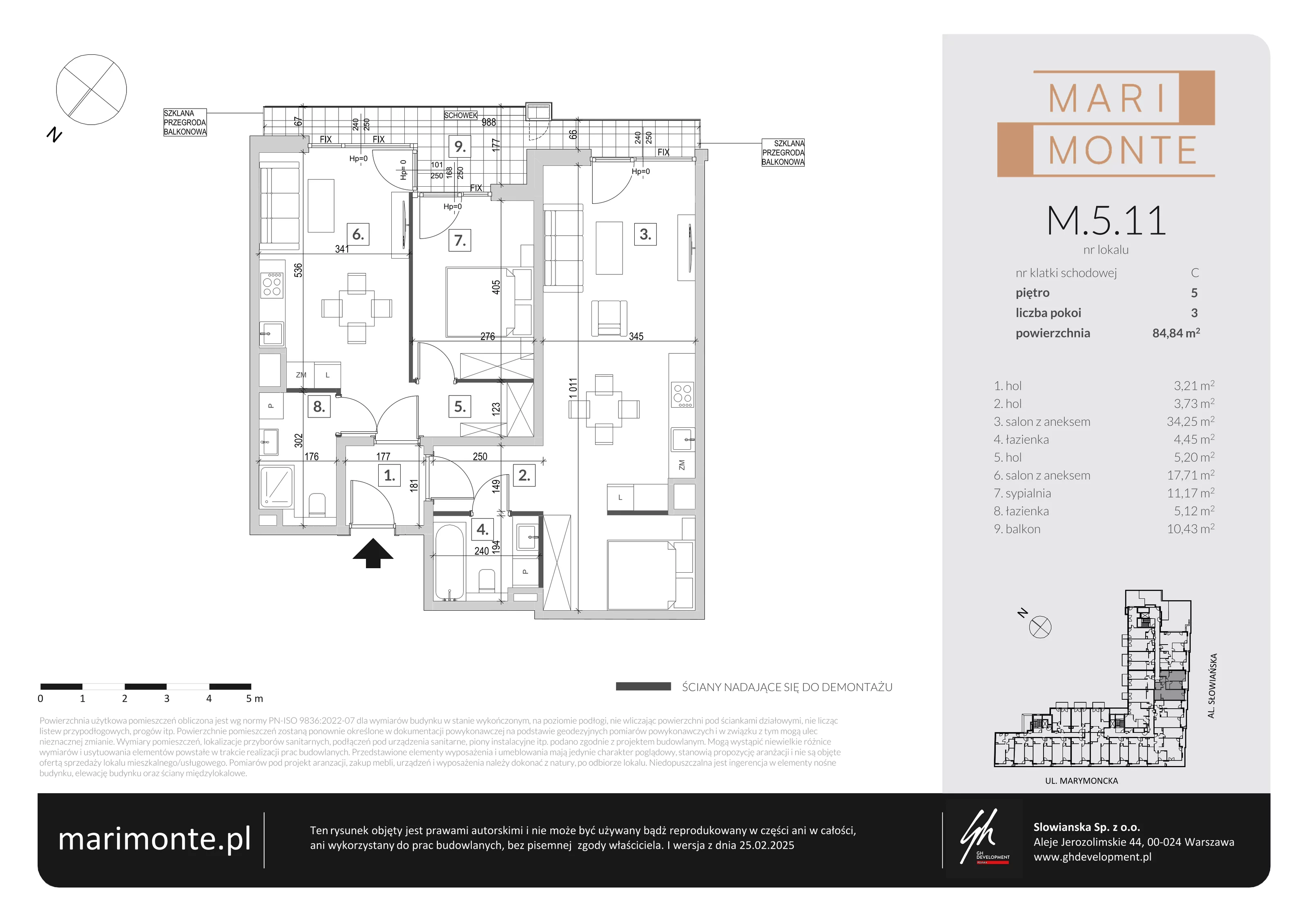 3 pokoje, apartament 84,84 m², piętro 5, oferta nr M.5.11, Marimonte - Apartamenty Mieszkalne, Warszawa, Bielany, Marymont-Kaskada, ul. Marymoncka 4
