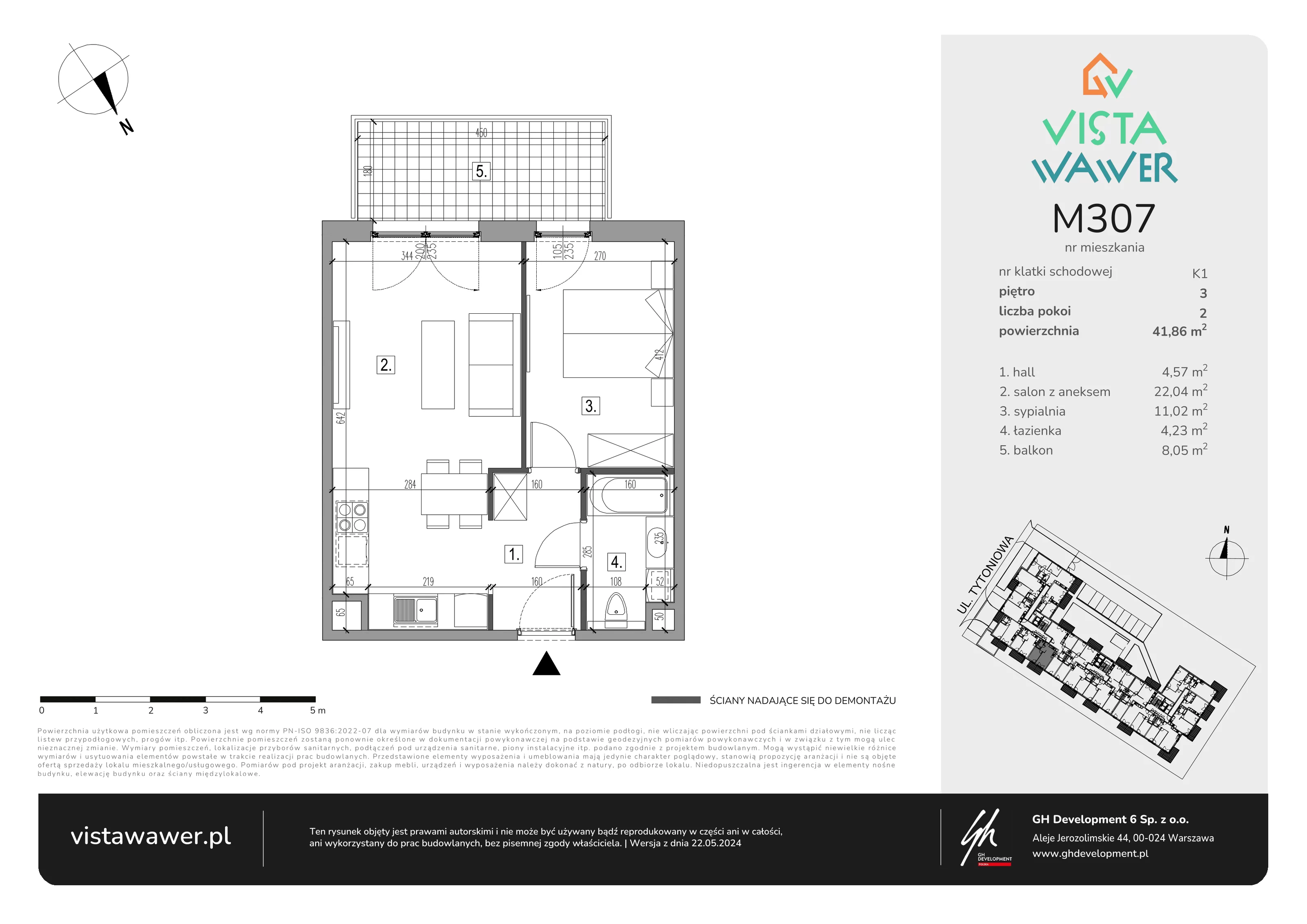 2 pokoje, mieszkanie 41,86 m², piętro 3, oferta nr M307, Vista Wawer, Warszawa, Wawer, Gocławek, ul. Tytoniowa 20