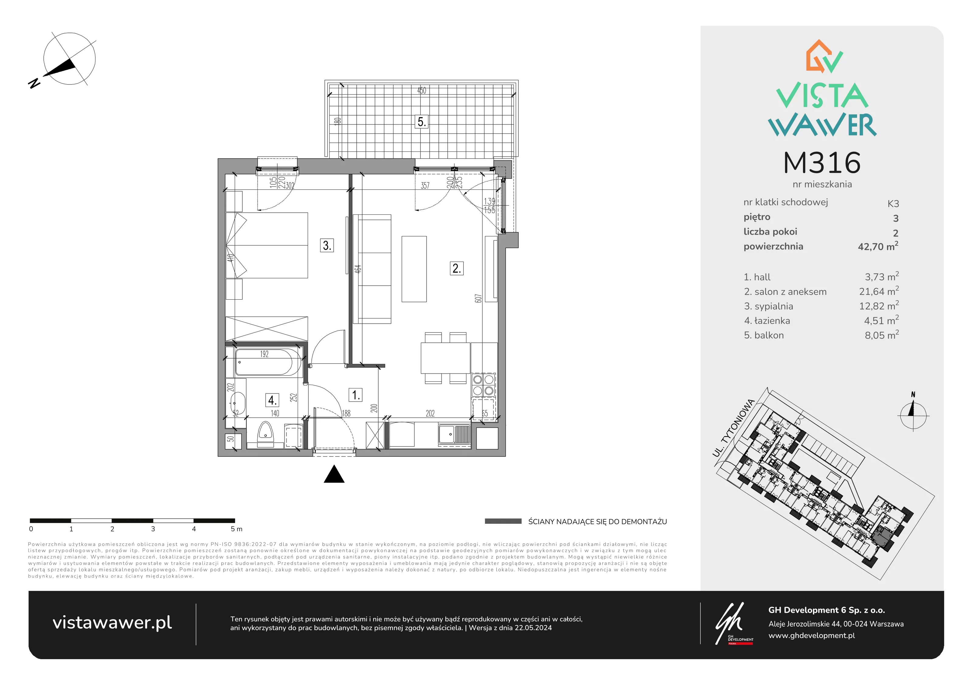 2 pokoje, mieszkanie 42,70 m², piętro 3, oferta nr M316, Vista Wawer, Warszawa, Wawer, Gocławek, ul. Tytoniowa 20