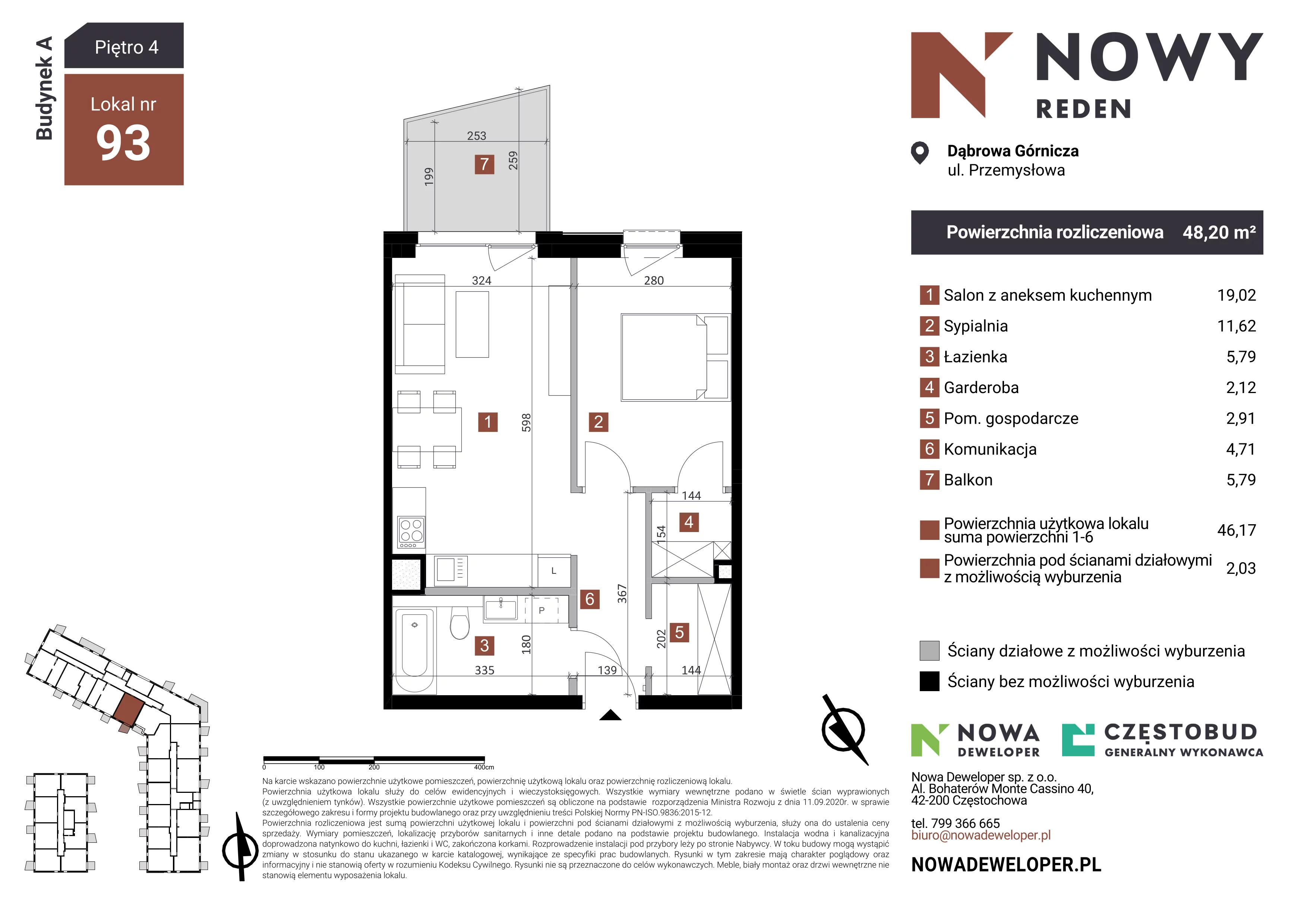 2 pokoje, mieszkanie 48,20 m², piętro 4, oferta nr A93, Nowy Reden, Dąbrowa Górnicza, Reden, ul. Przemysłowa