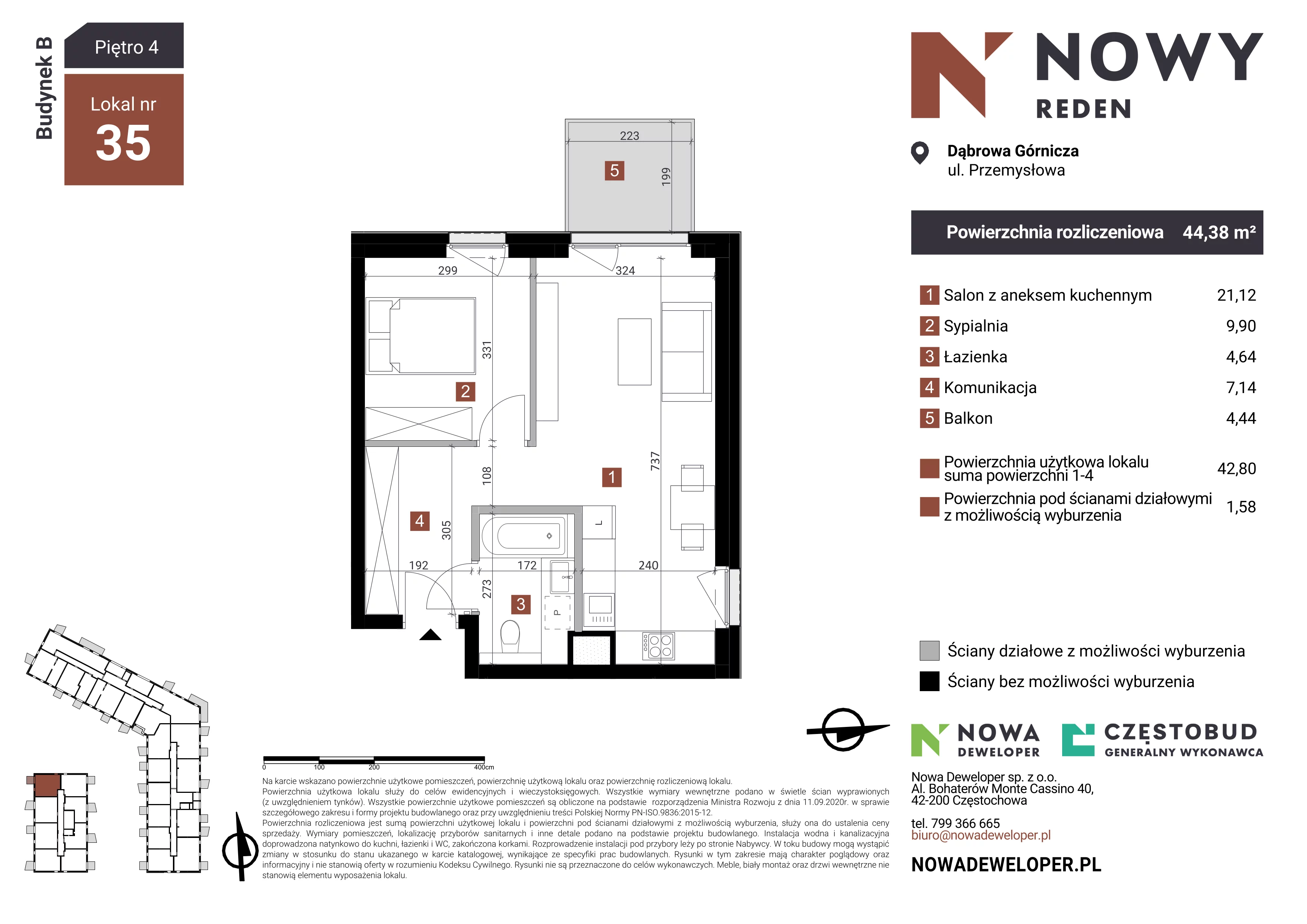 2 pokoje, mieszkanie 44,38 m², piętro 4, oferta nr B35, Nowy Reden, Dąbrowa Górnicza, Reden, ul. Przemysłowa