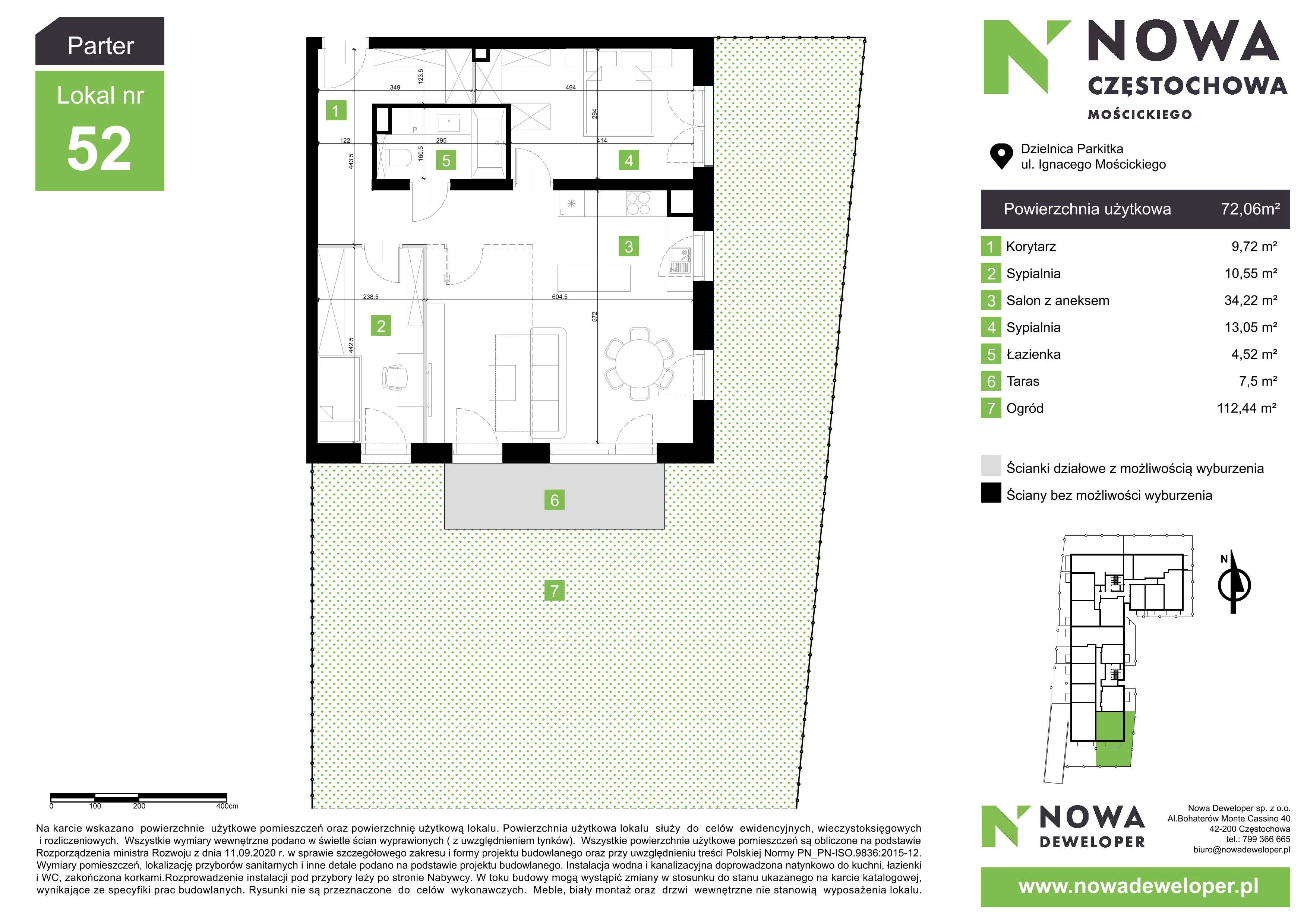 3 pokoje, mieszkanie 72,06 m², parter, oferta nr M52, Nowa Częstochowa Mościckiego, Częstochowa, Częstochówka-Parkitka, ul. Mościckiego