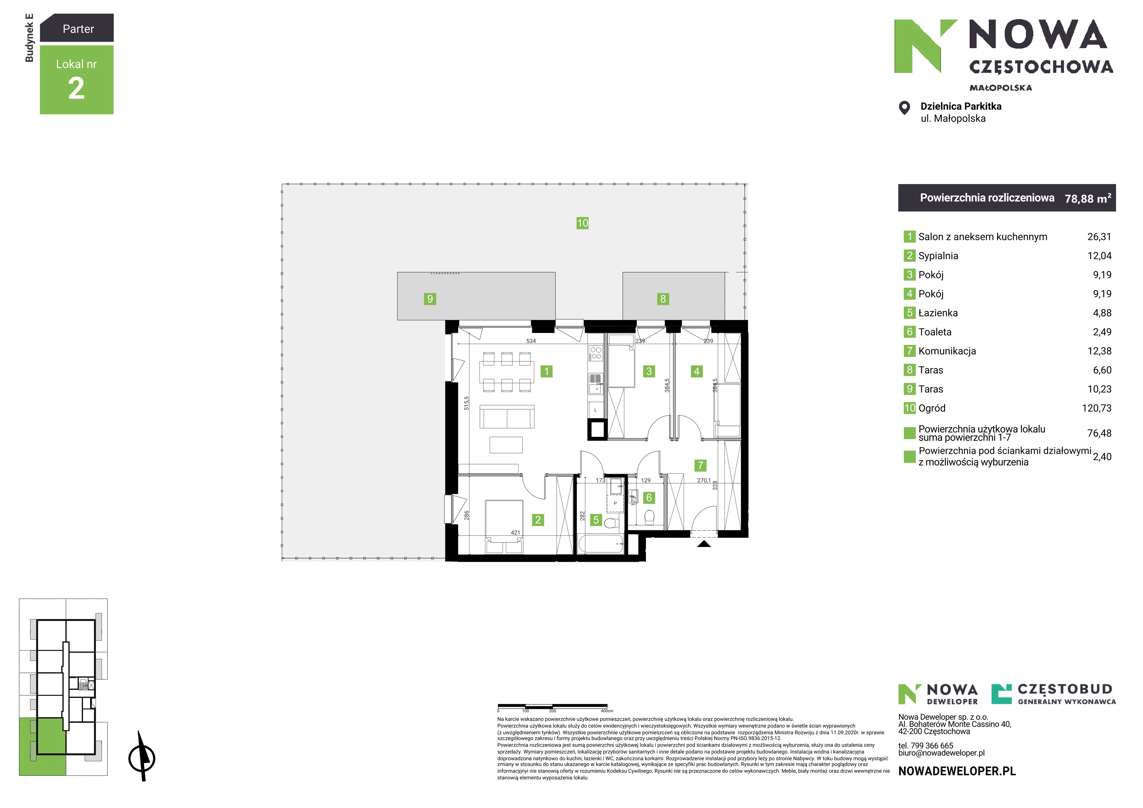 4 pokoje, mieszkanie 78,88 m², parter, oferta nr E2, Nowa Częstochowa Małopolska, Częstochowa, Częstochówka-Parkitka, ul. Małopolska