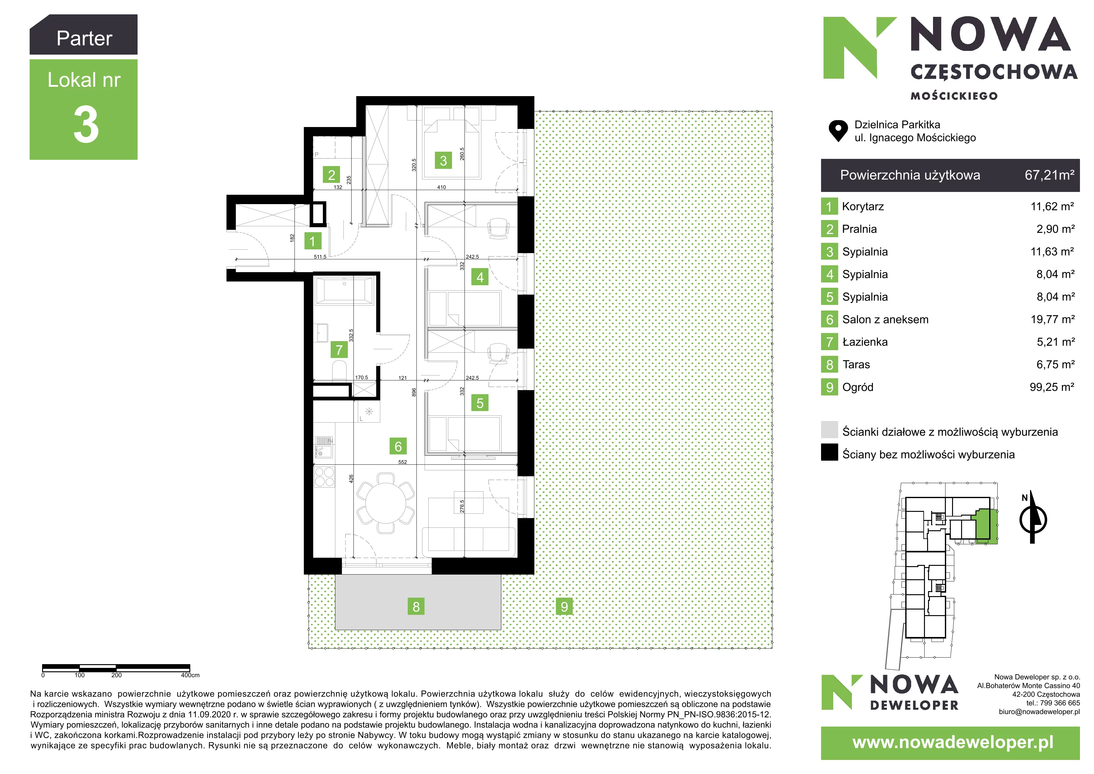 4 pokoje, mieszkanie 67,21 m², parter, oferta nr M3, Nowa Częstochowa Mościckiego, Częstochowa, Częstochówka-Parkitka, ul. Mościckiego