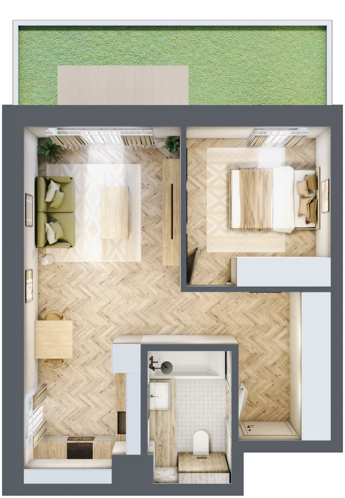 2 pokoje, mieszkanie 44,38 m², parter, oferta nr B2, Nowy Reden, Dąbrowa Górnicza, Reden, ul. Przemysłowa