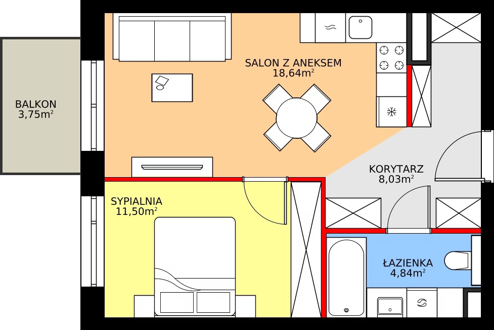 Zalety mieszkania 43.01 m², M81