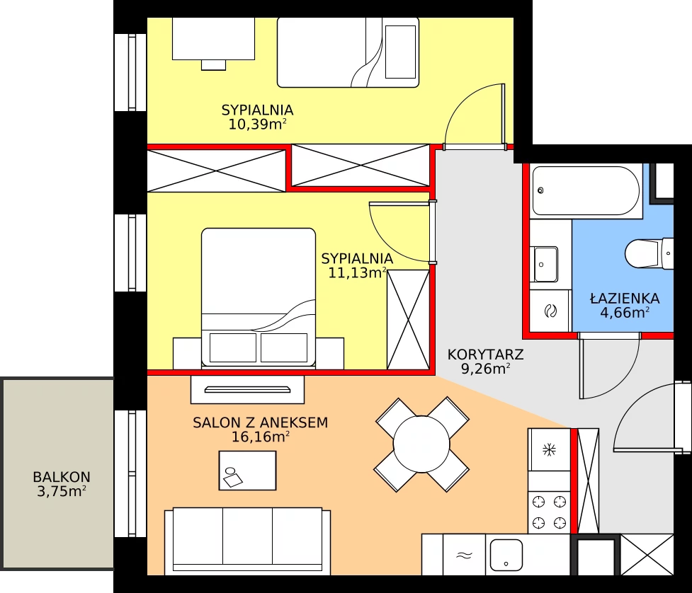 Zalety mieszkania 51.6 m², M72