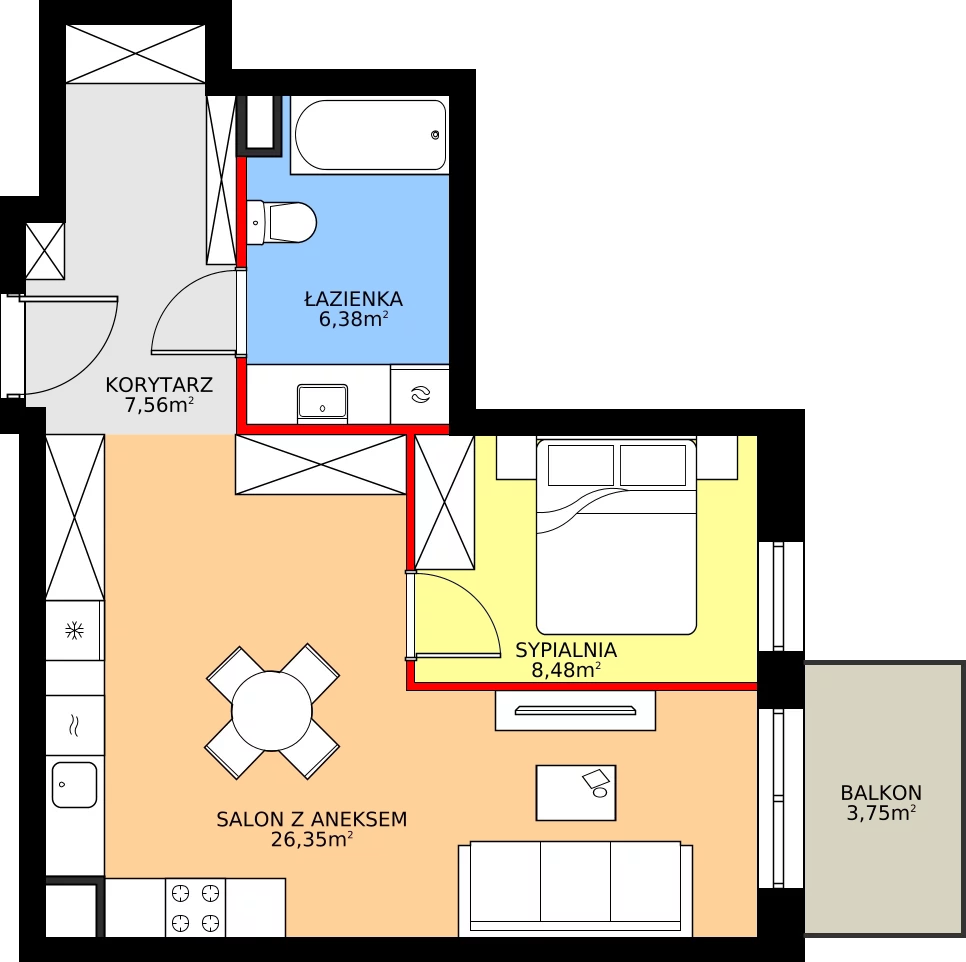 Zalety mieszkania 48.77 m², M40