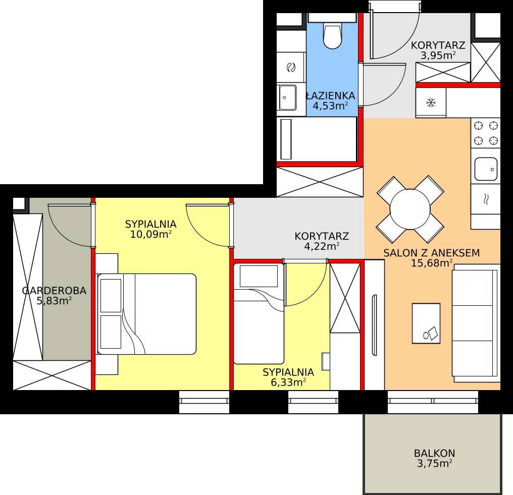Zalety mieszkania 50.63 m², M9