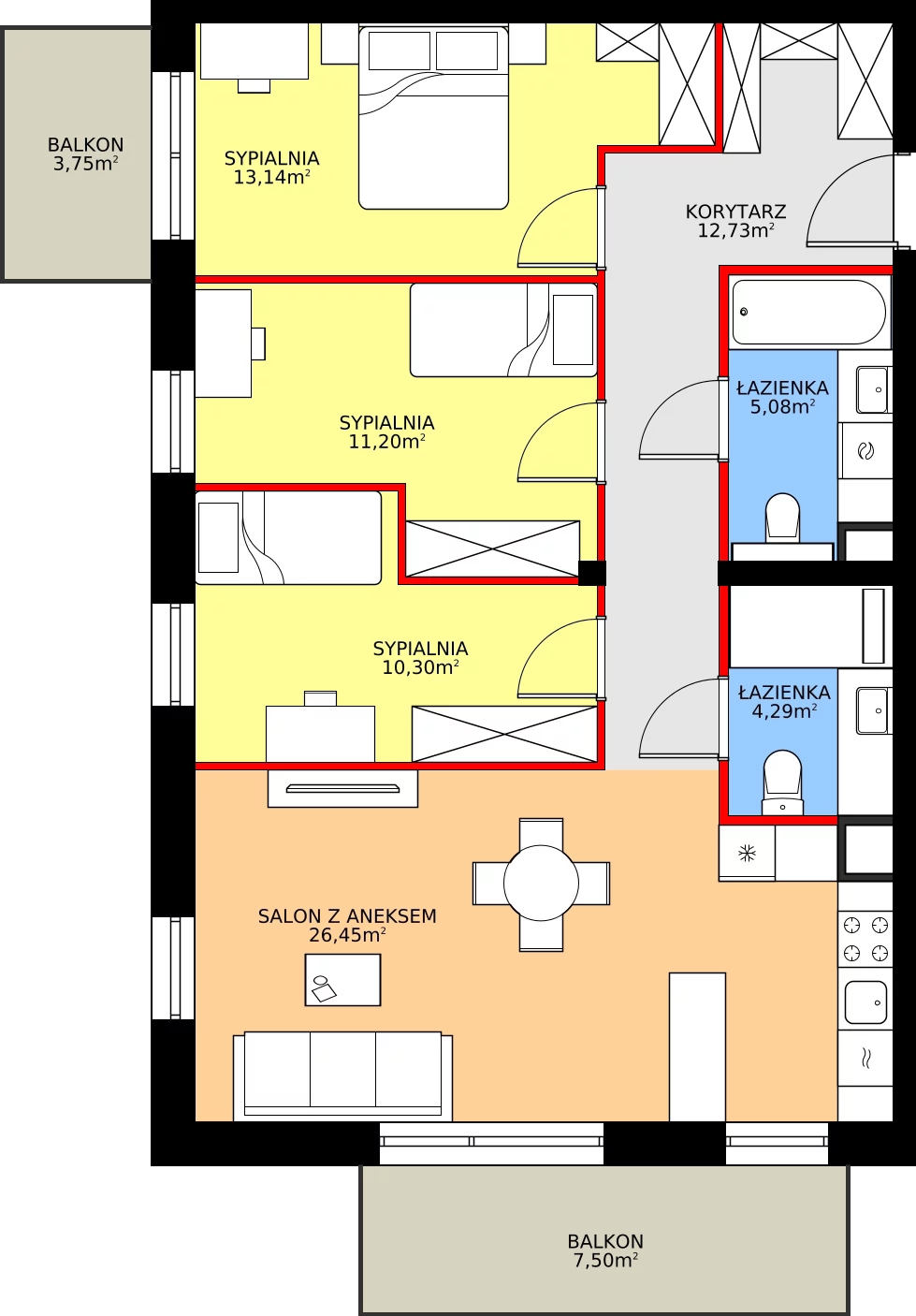 Zalety mieszkania 83.19 m², M59