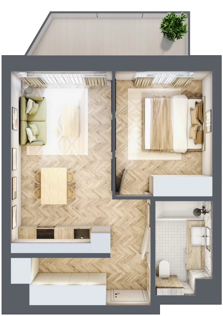 2 pokoje, mieszkanie 41,16 m², piętro 2, oferta nr 14, Nowy Sosnowiec, Sosnowiec, Zagórze, ul. Braci Mieroszewskich